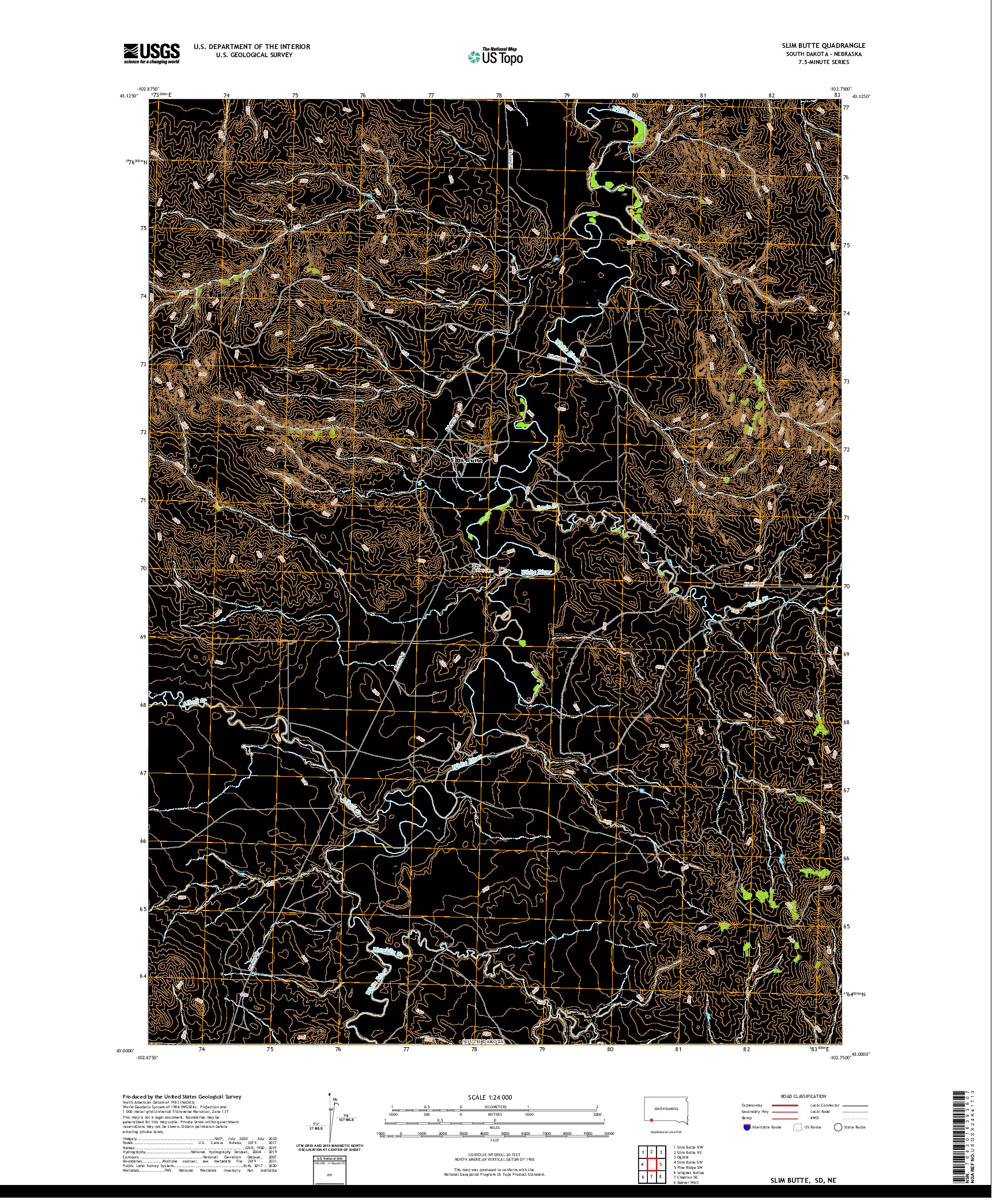 USGS US TOPO 7.5-MINUTE MAP FOR SLIM BUTTE, SD,NE 2021