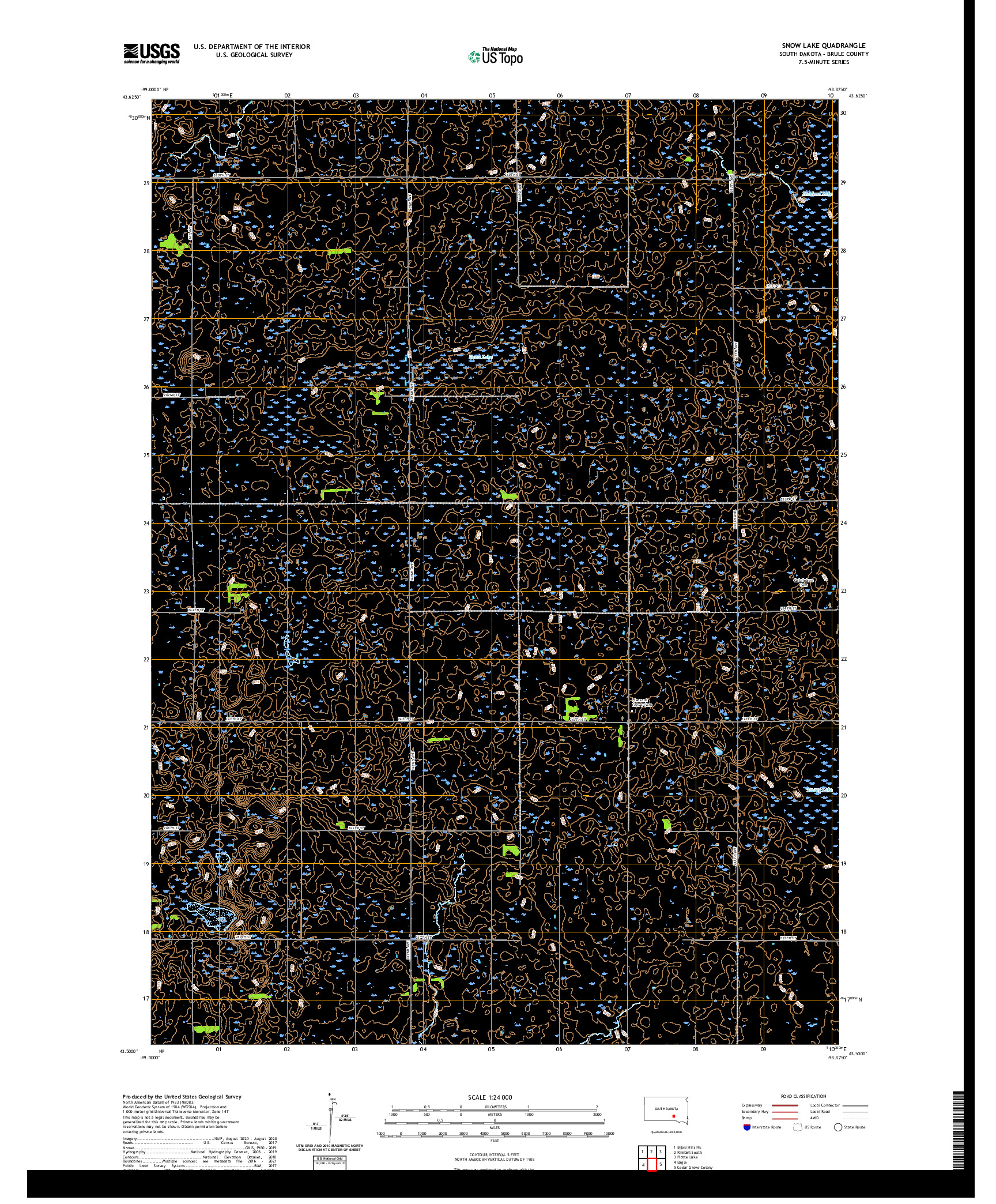 USGS US TOPO 7.5-MINUTE MAP FOR SNOW LAKE, SD 2021