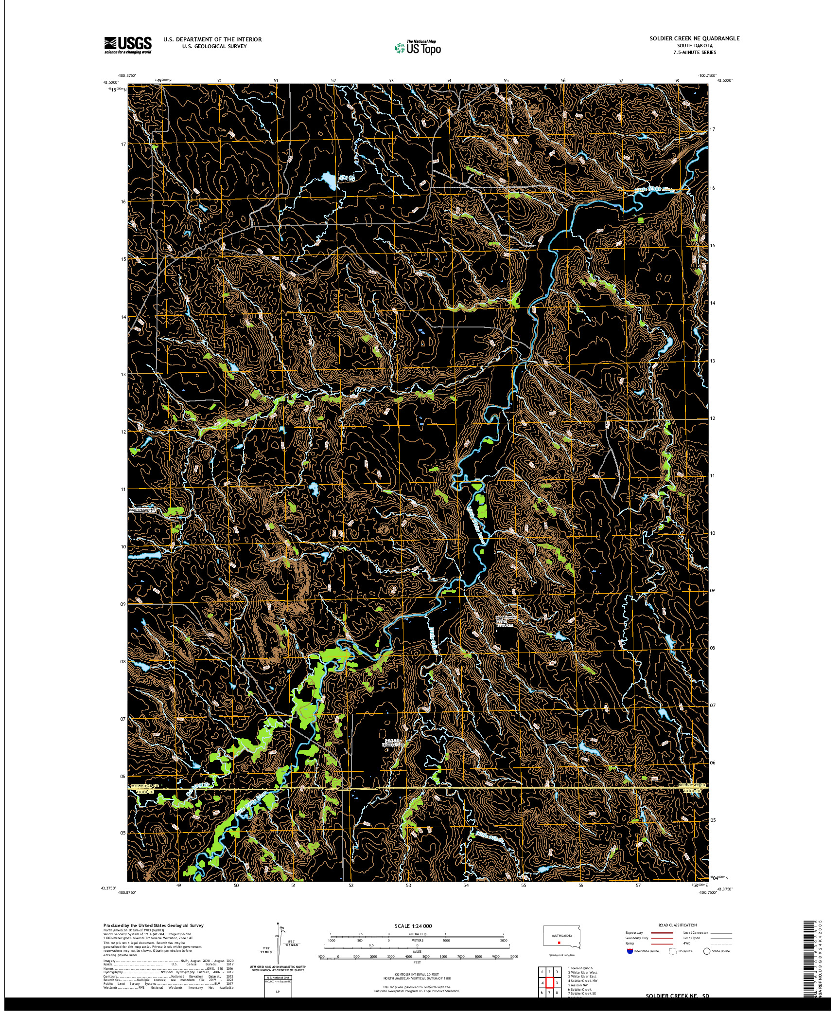 USGS US TOPO 7.5-MINUTE MAP FOR SOLDIER CREEK NE, SD 2021