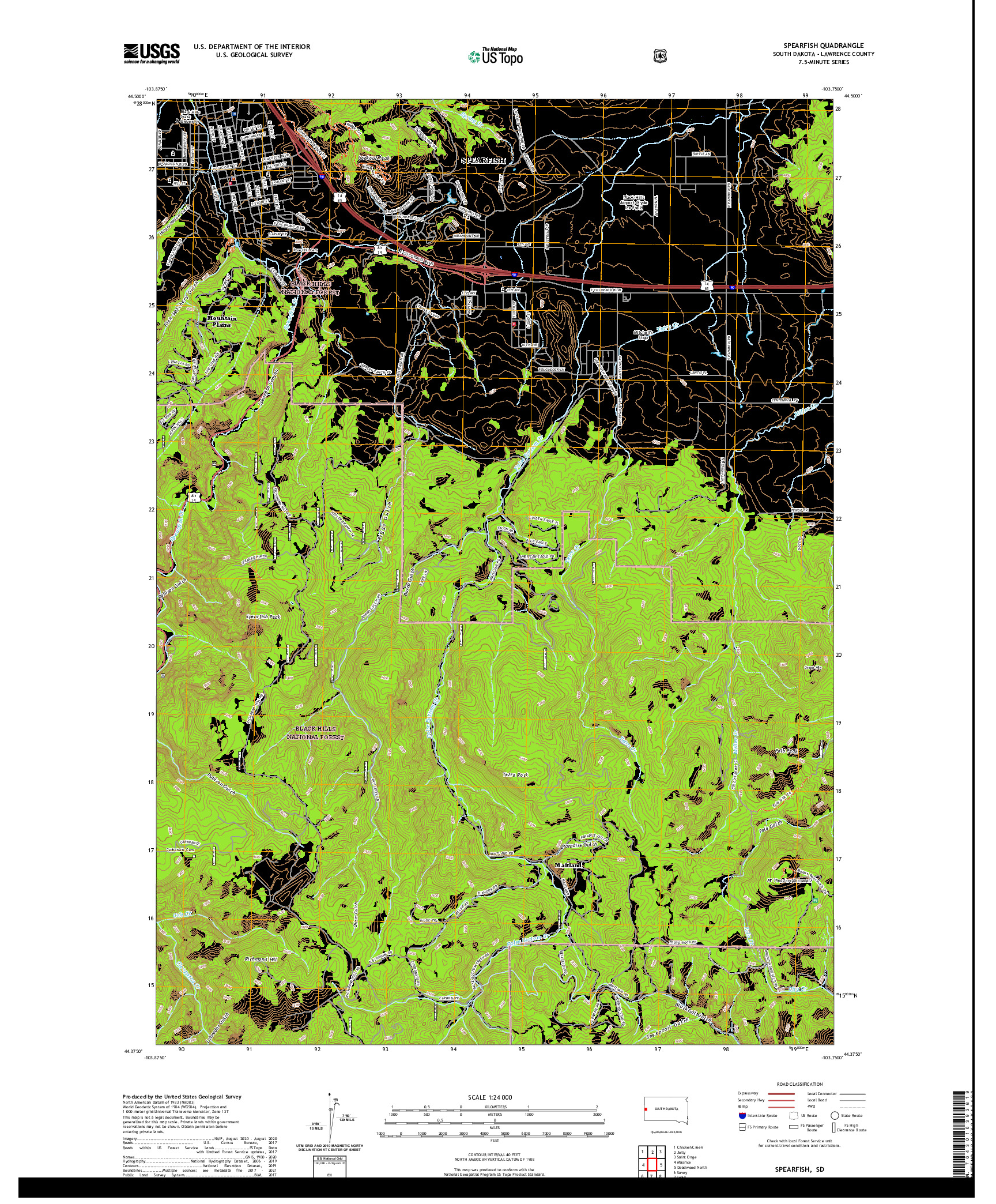 USGS US TOPO 7.5-MINUTE MAP FOR SPEARFISH, SD 2021