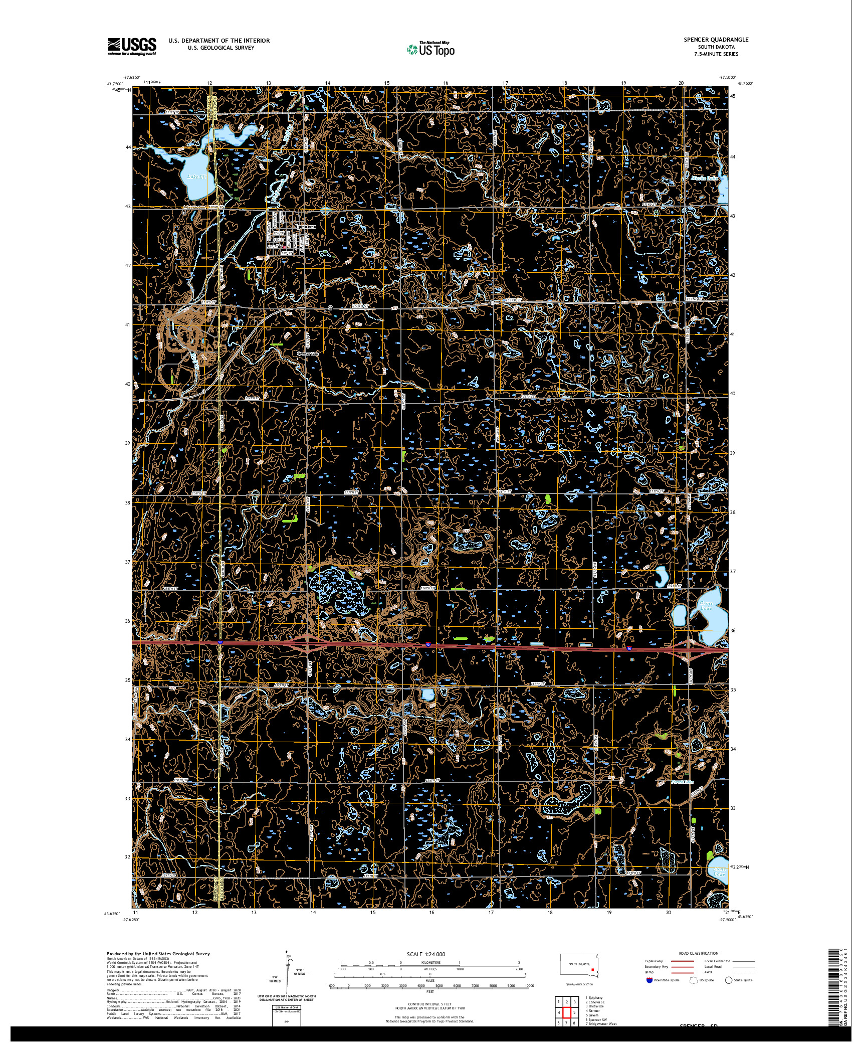 USGS US TOPO 7.5-MINUTE MAP FOR SPENCER, SD 2021