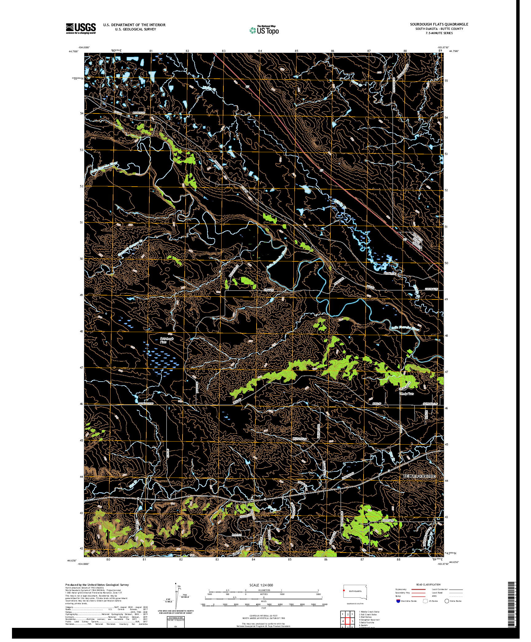 USGS US TOPO 7.5-MINUTE MAP FOR SOURDOUGH FLATS, SD 2021