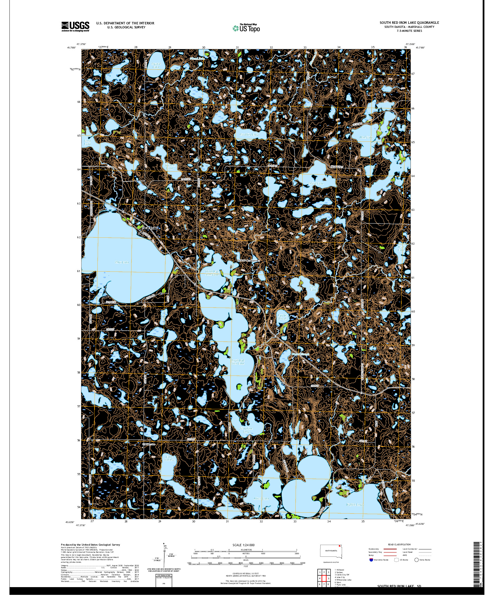 USGS US TOPO 7.5-MINUTE MAP FOR SOUTH RED IRON LAKE, SD 2021