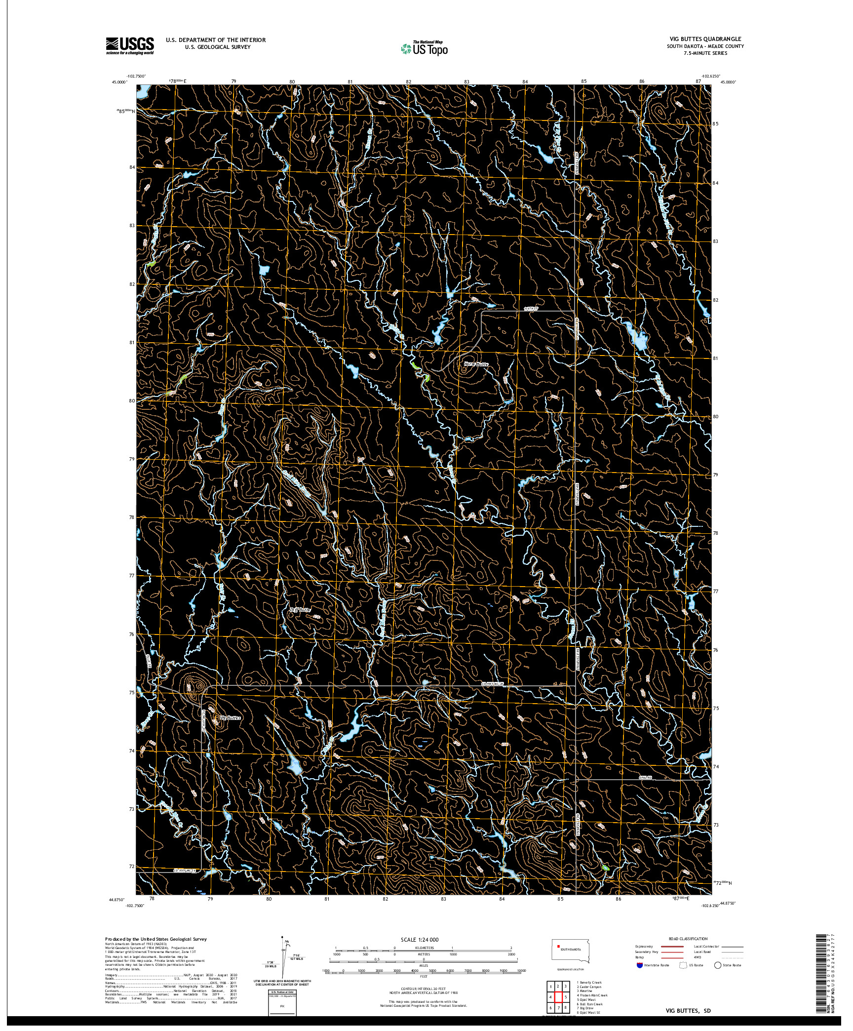 USGS US TOPO 7.5-MINUTE MAP FOR VIG BUTTES, SD 2021