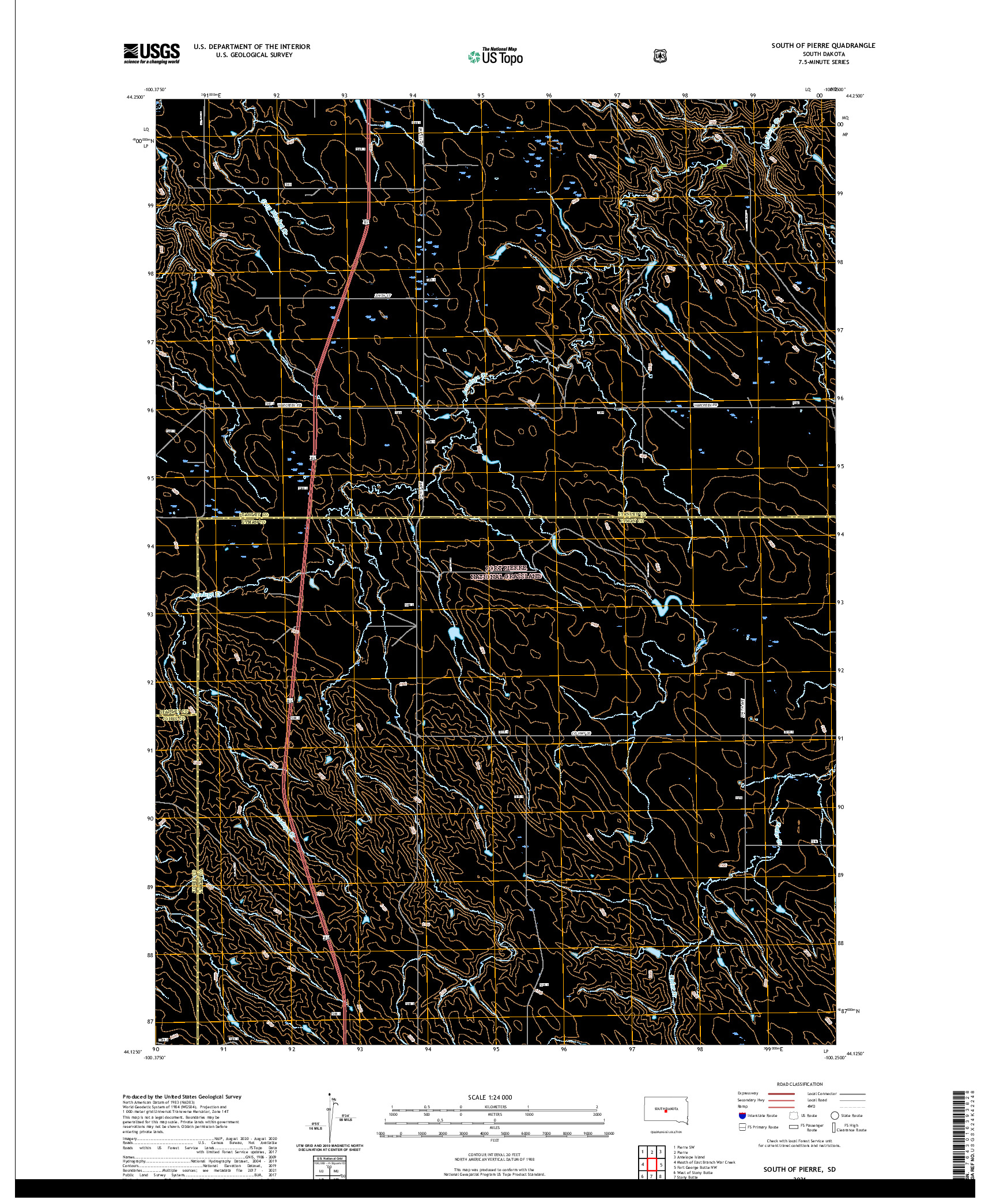 USGS US TOPO 7.5-MINUTE MAP FOR SOUTH OF PIERRE, SD 2021