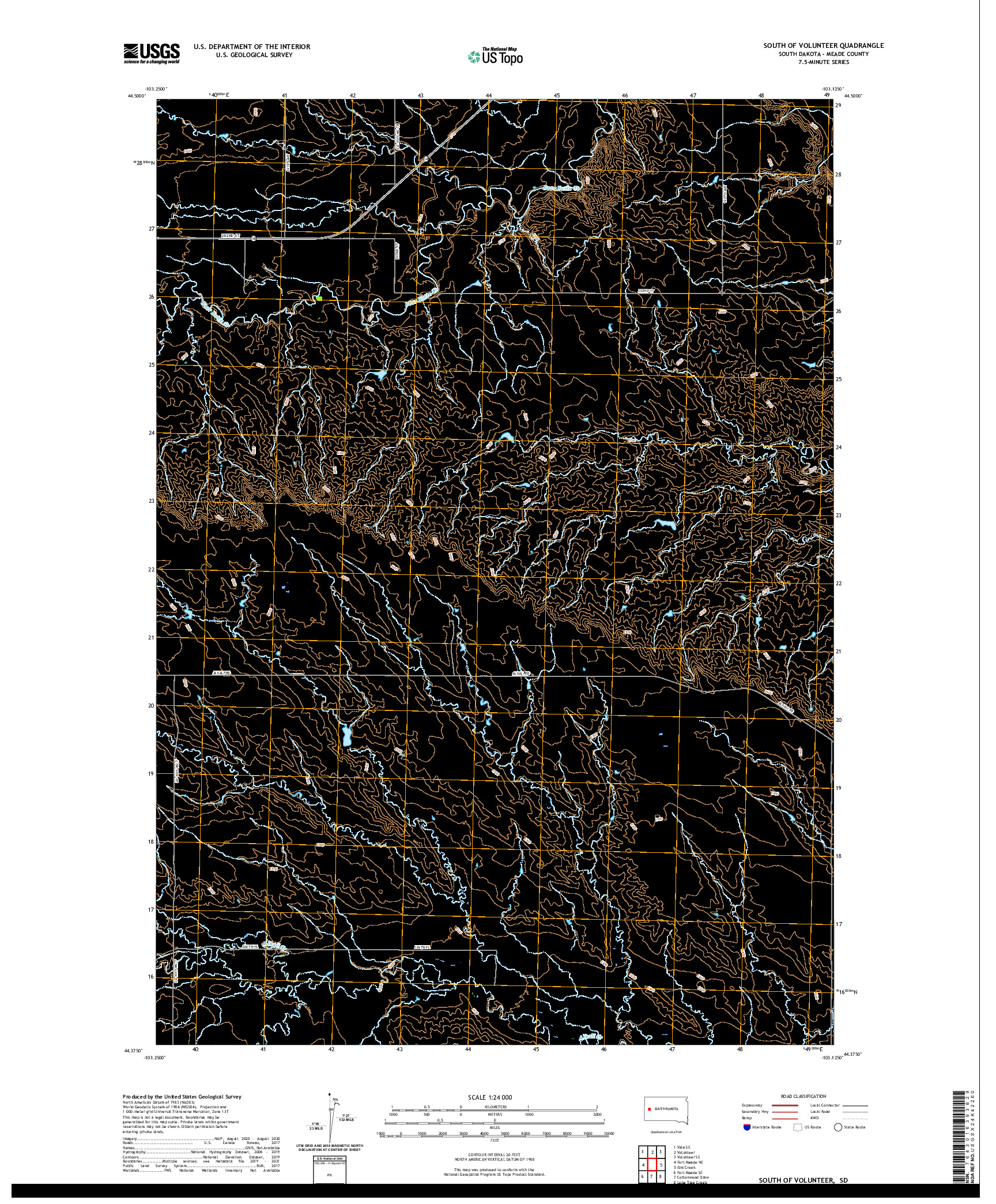 USGS US TOPO 7.5-MINUTE MAP FOR SOUTH OF VOLUNTEER, SD 2021