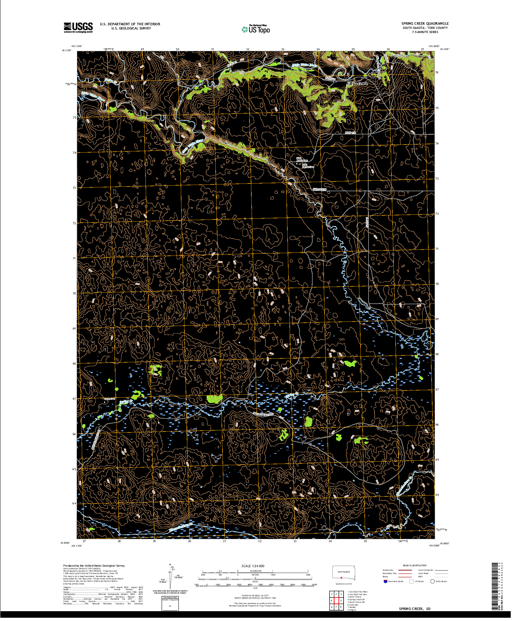 USGS US TOPO 7.5-MINUTE MAP FOR SPRING CREEK, SD 2021