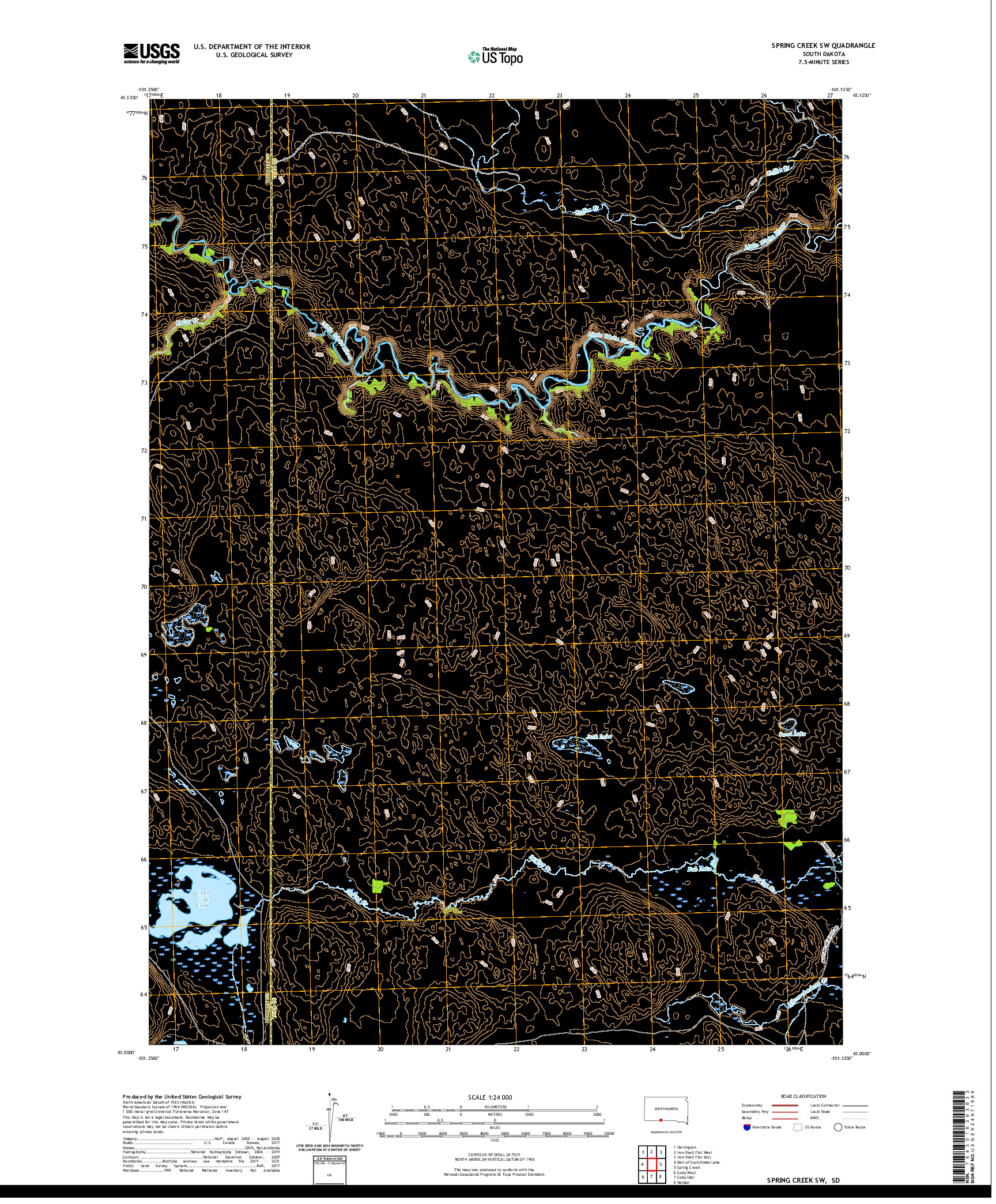 USGS US TOPO 7.5-MINUTE MAP FOR SPRING CREEK SW, SD 2021