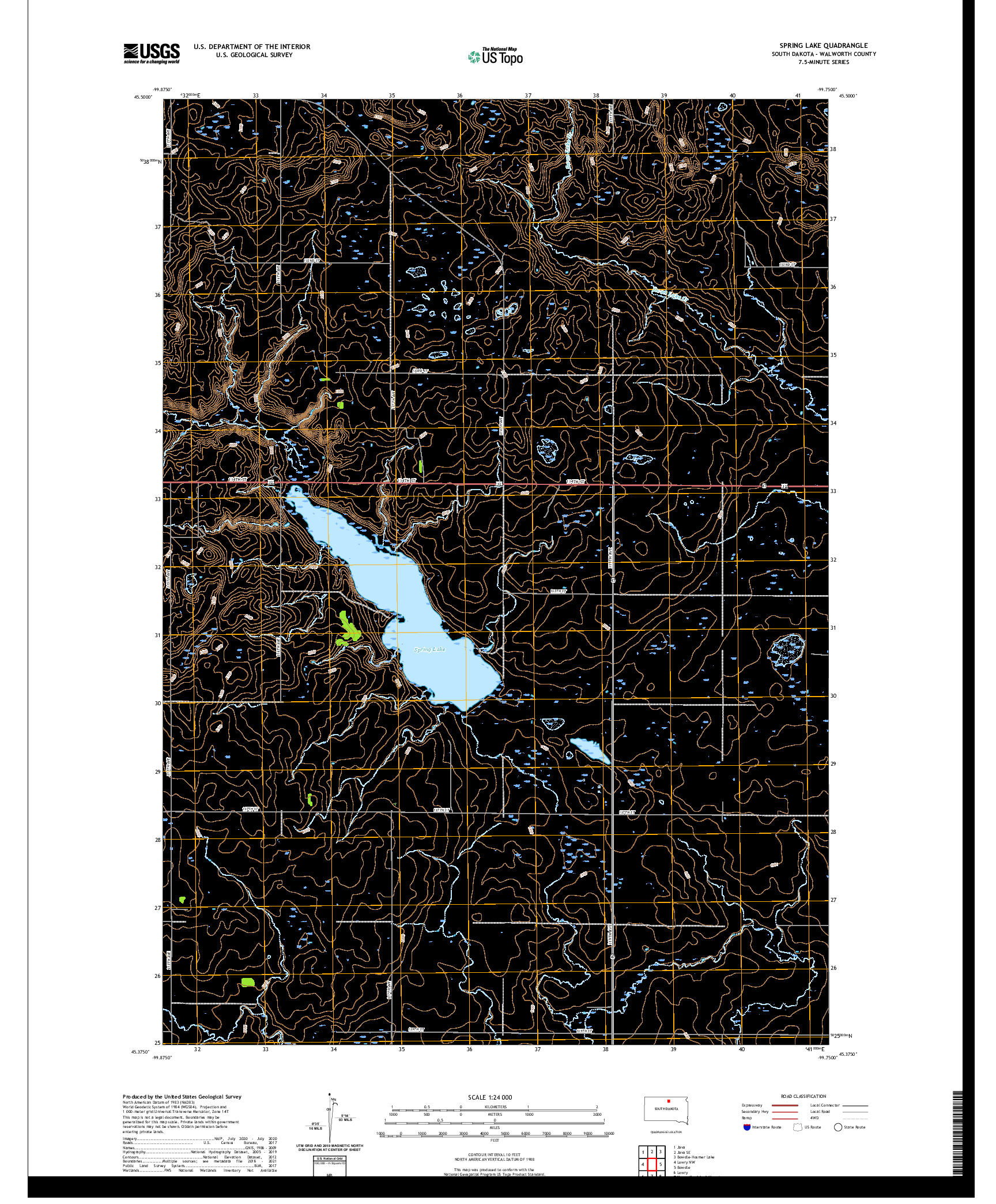 USGS US TOPO 7.5-MINUTE MAP FOR SPRING LAKE, SD 2021