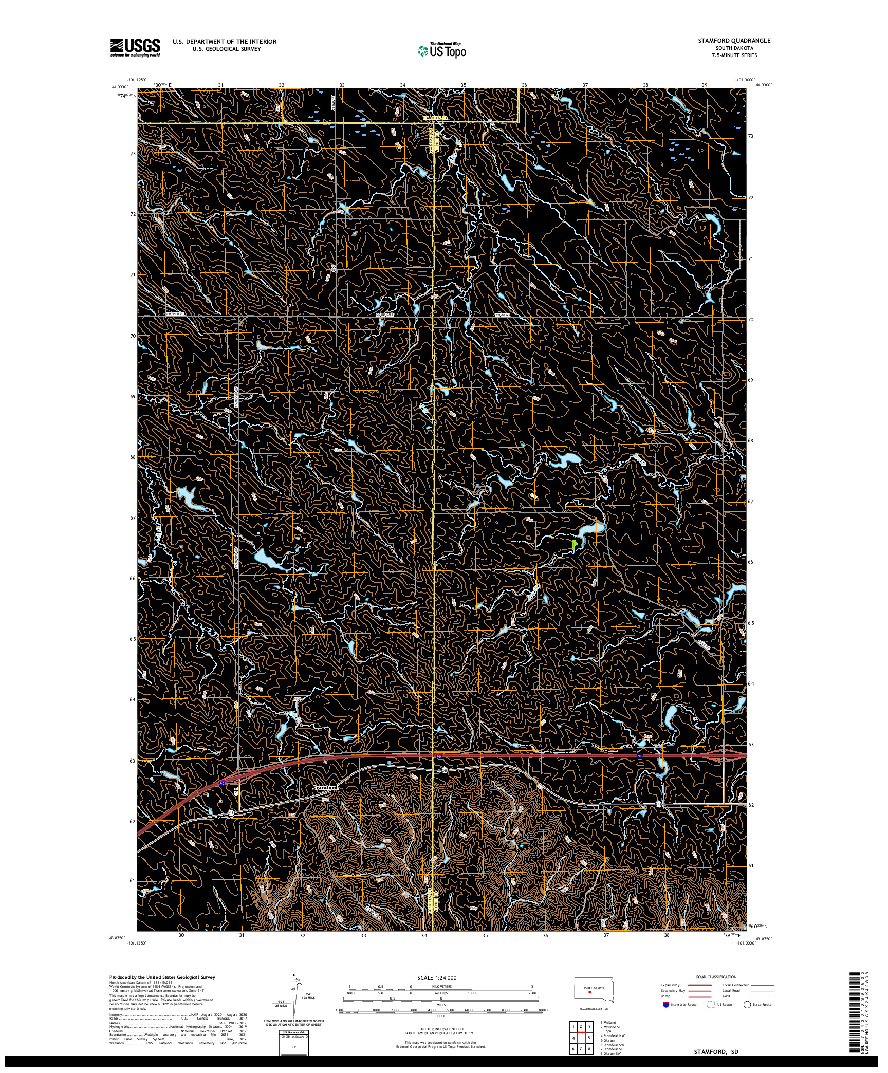 USGS US TOPO 7.5-MINUTE MAP FOR STAMFORD, SD 2021