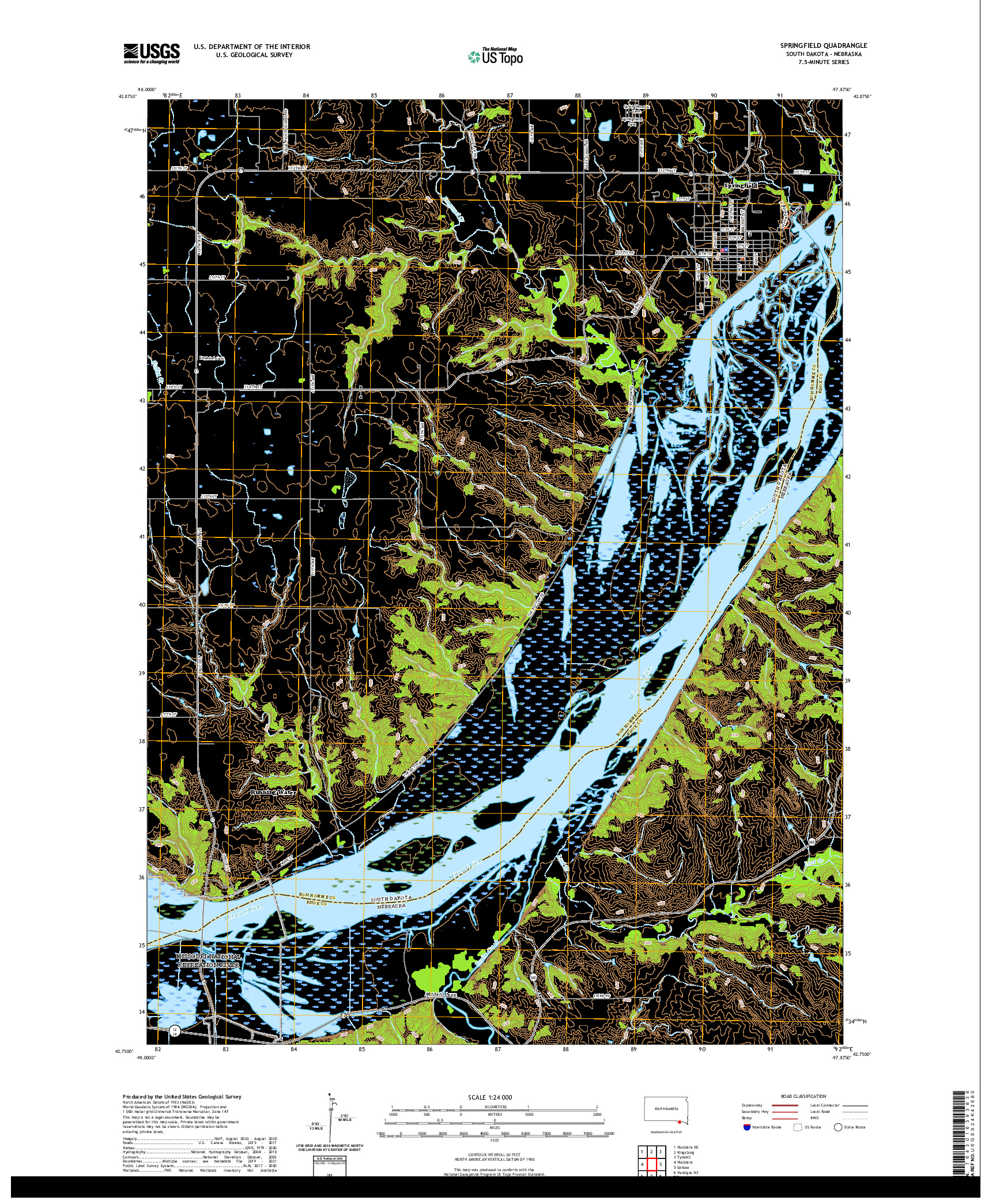 USGS US TOPO 7.5-MINUTE MAP FOR SPRINGFIELD, SD,NE 2021