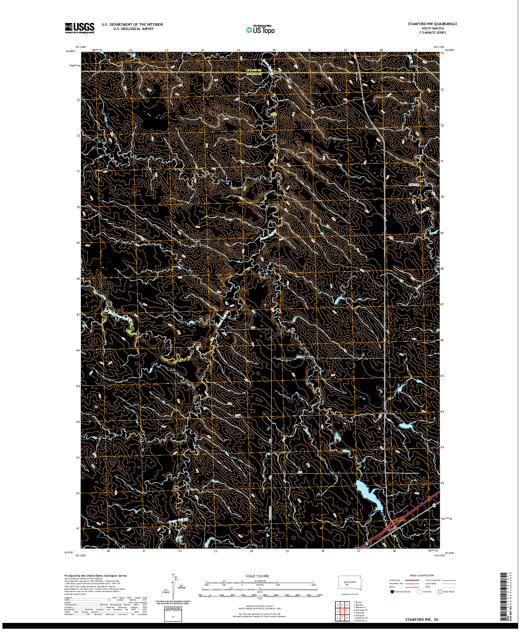 USGS US TOPO 7.5-MINUTE MAP FOR STAMFORD NW, SD 2021