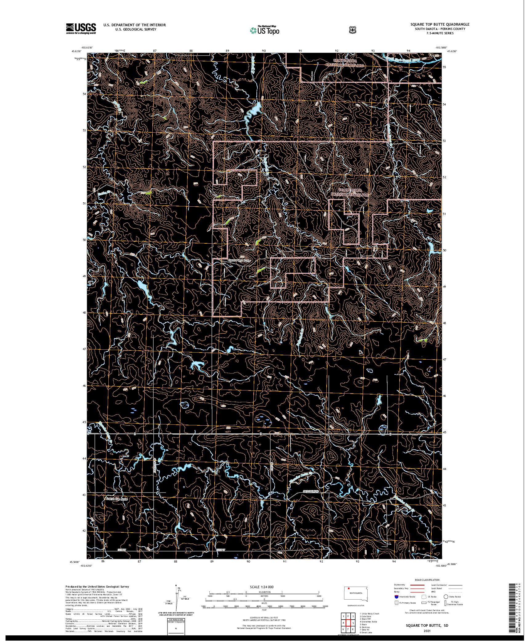 USGS US TOPO 7.5-MINUTE MAP FOR SQUARE TOP BUTTE, SD 2021