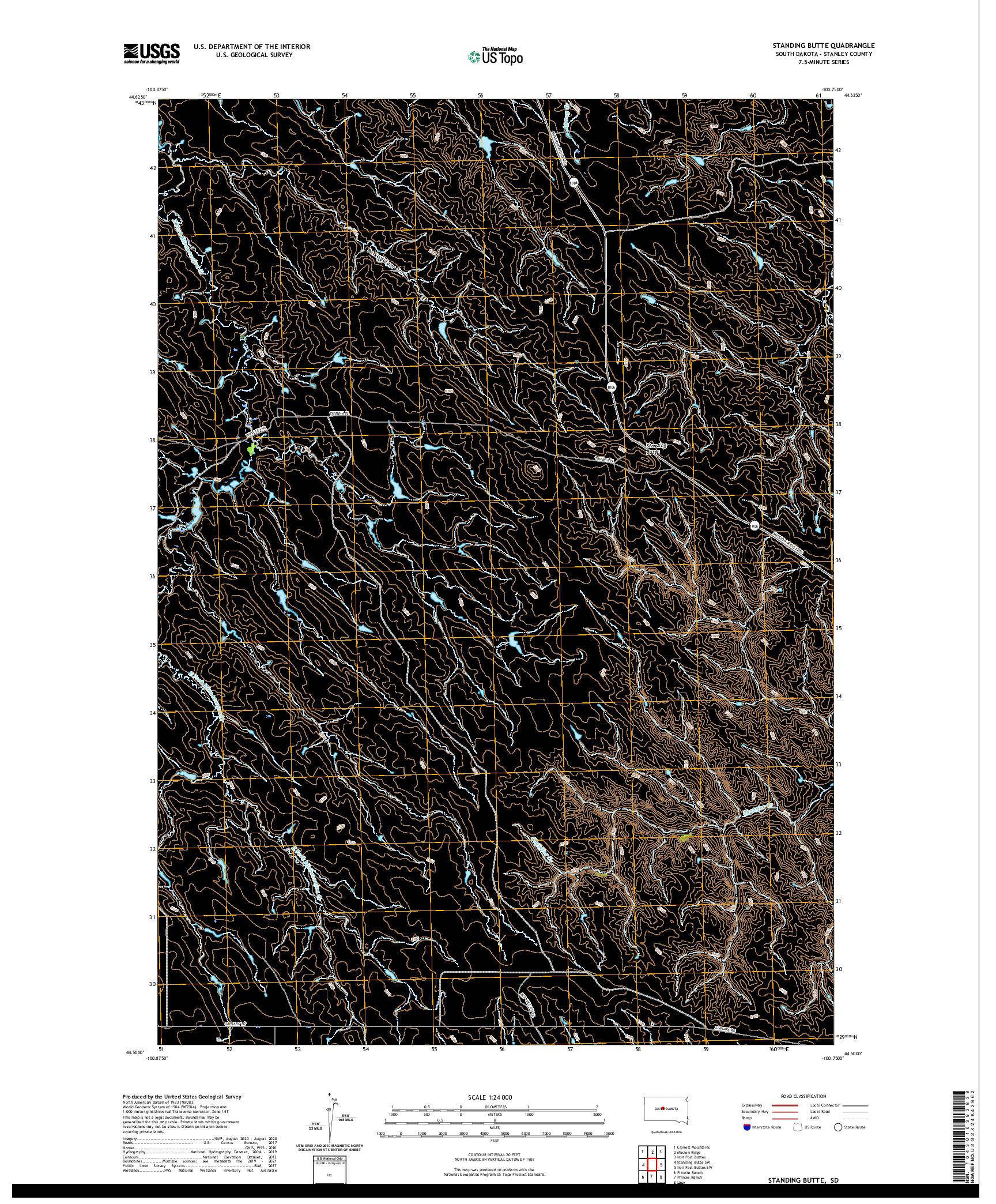 USGS US TOPO 7.5-MINUTE MAP FOR STANDING BUTTE, SD 2021