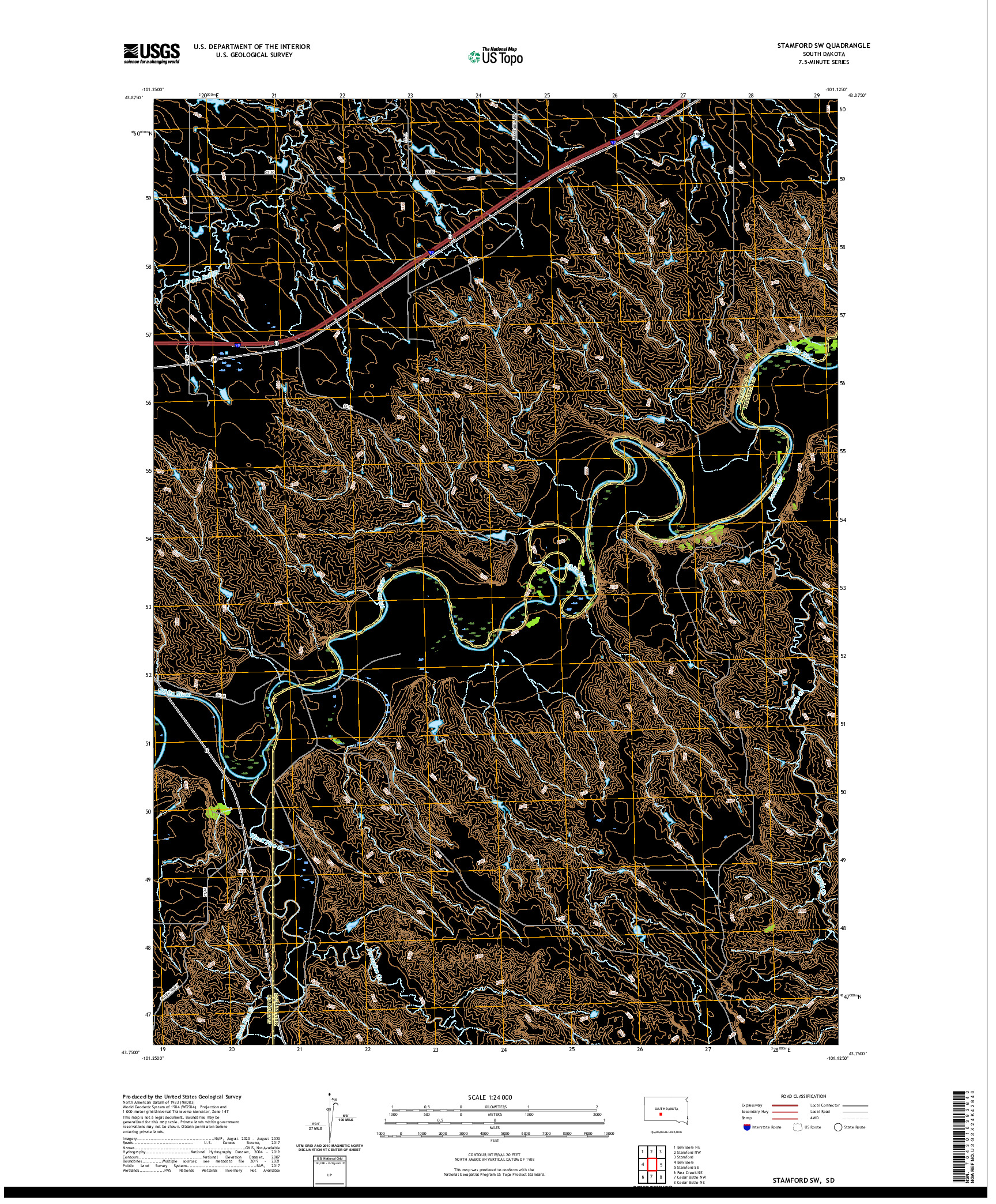 USGS US TOPO 7.5-MINUTE MAP FOR STAMFORD SW, SD 2021