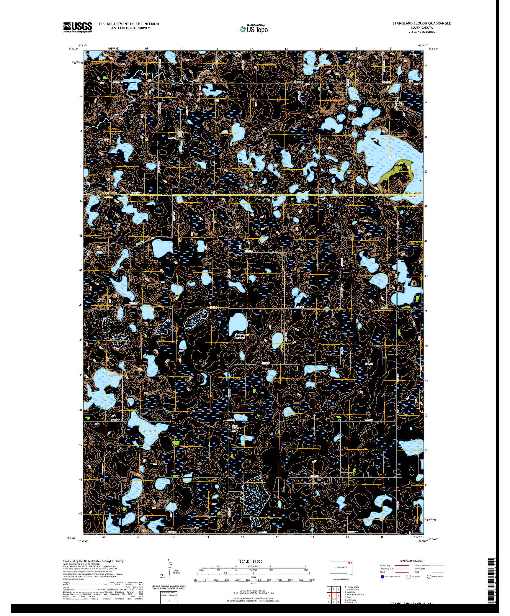 USGS US TOPO 7.5-MINUTE MAP FOR STANGLAND SLOUGH, SD 2021