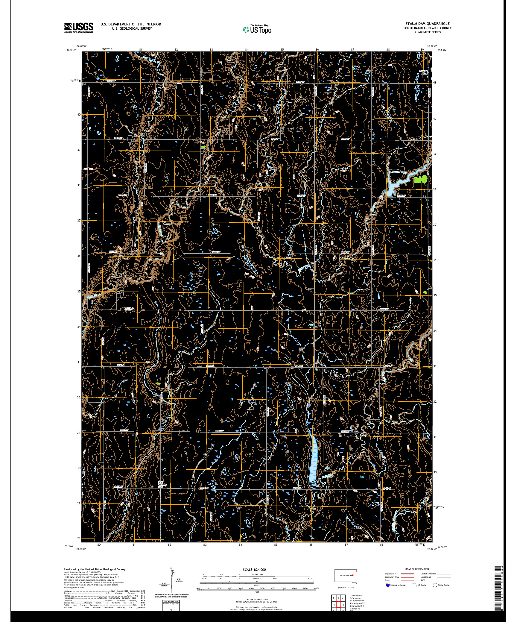 USGS US TOPO 7.5-MINUTE MAP FOR STAUM DAM, SD 2021