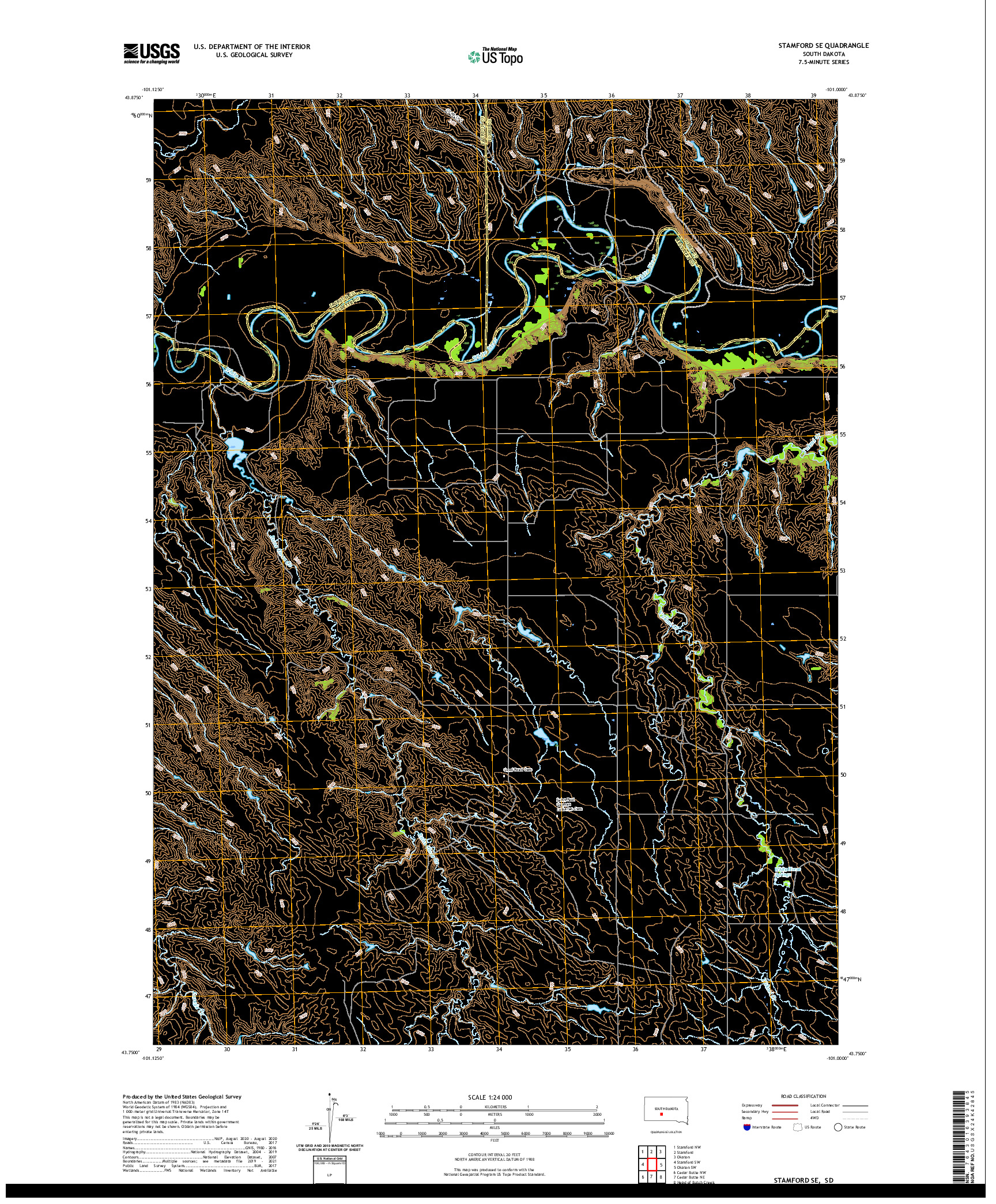 USGS US TOPO 7.5-MINUTE MAP FOR STAMFORD SE, SD 2021