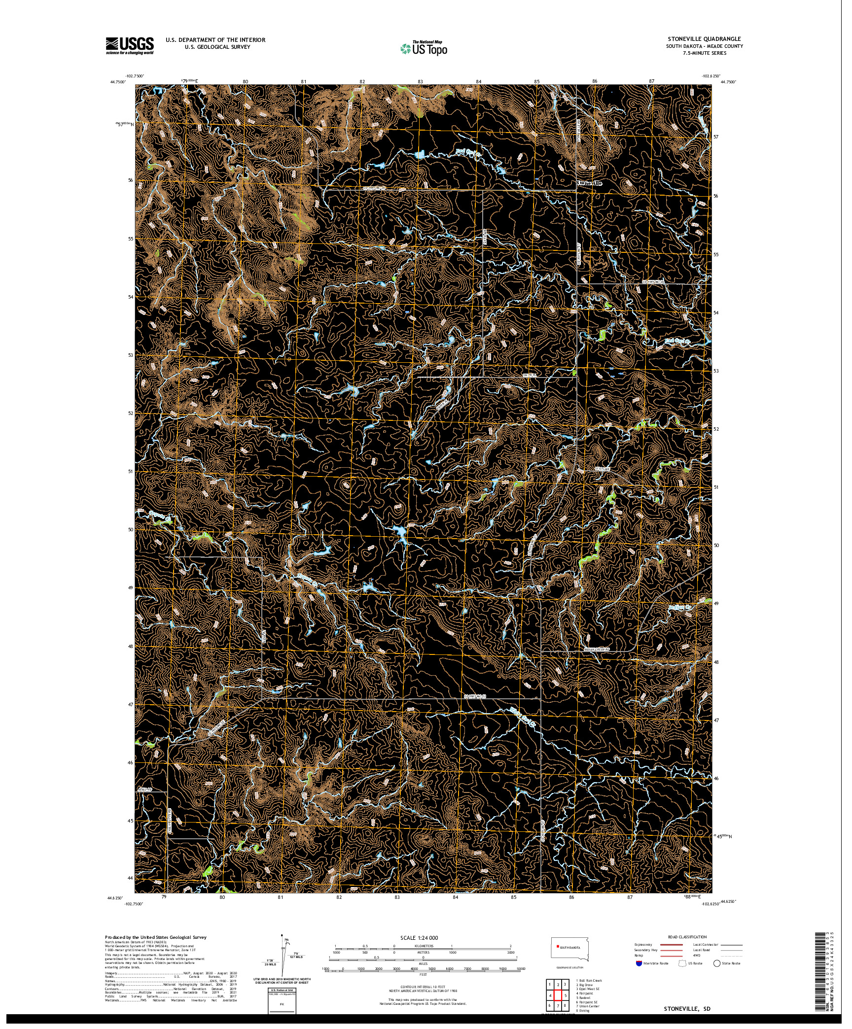 USGS US TOPO 7.5-MINUTE MAP FOR STONEVILLE, SD 2021