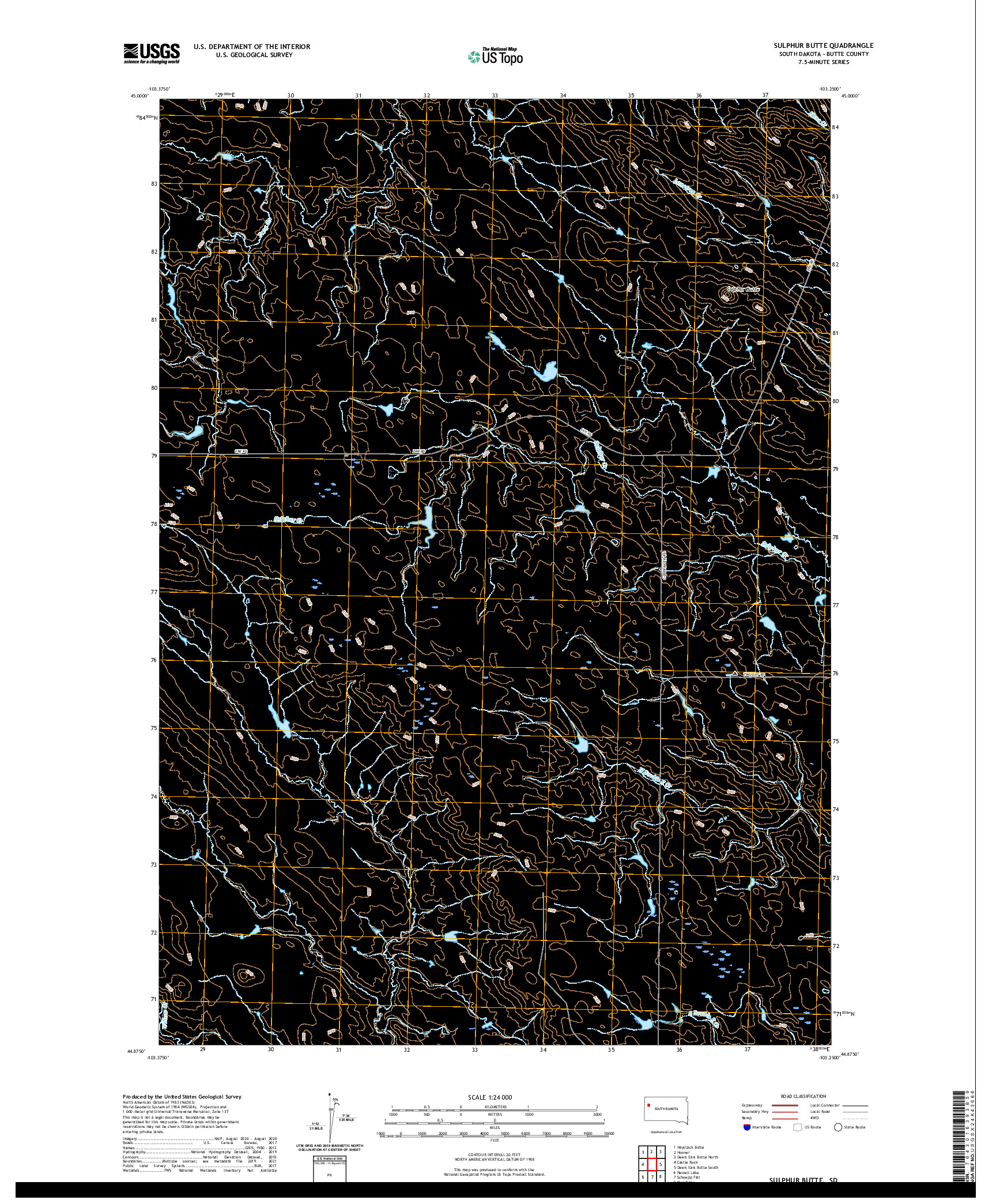 USGS US TOPO 7.5-MINUTE MAP FOR SULPHUR BUTTE, SD 2021