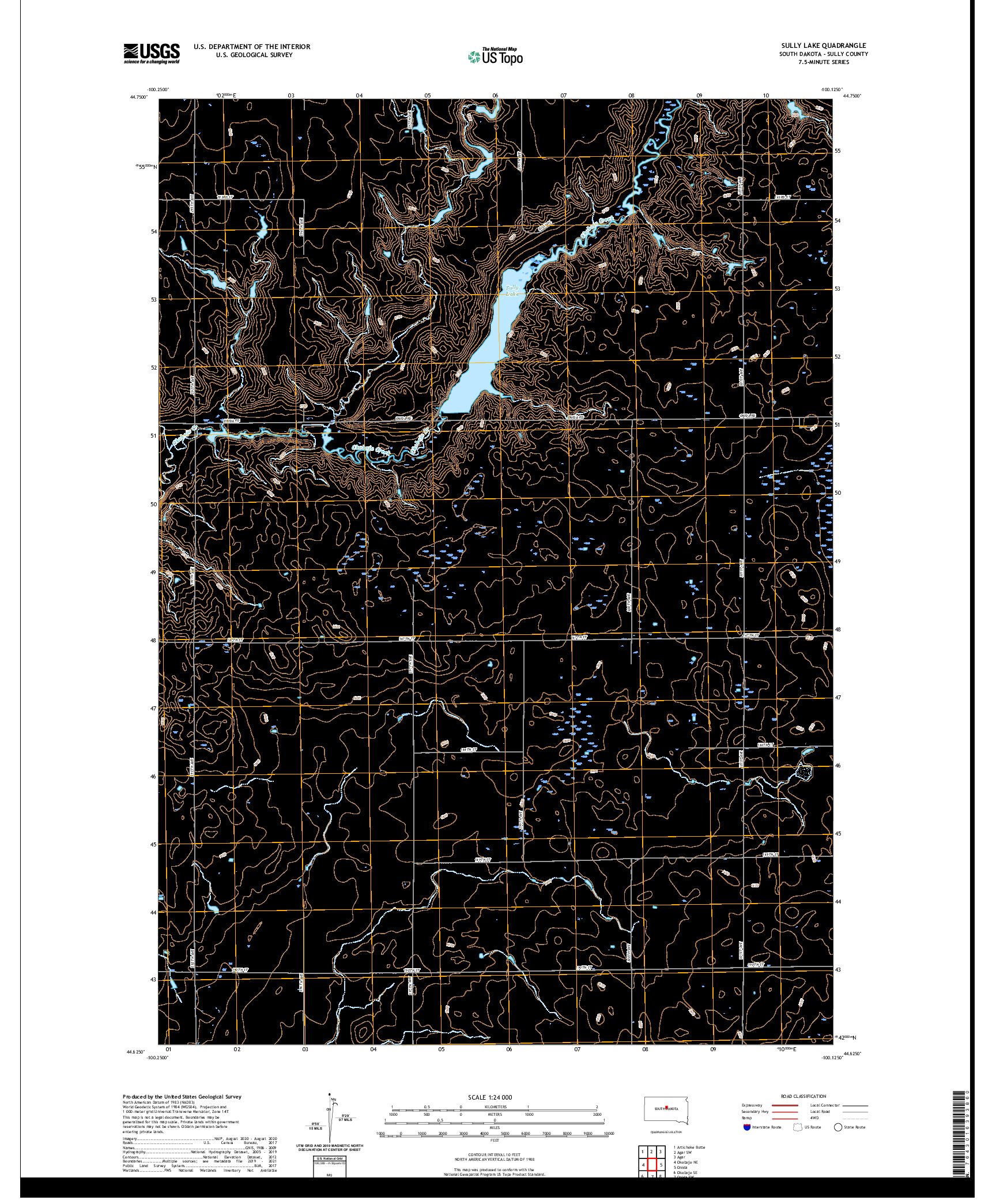 USGS US TOPO 7.5-MINUTE MAP FOR SULLY LAKE, SD 2021