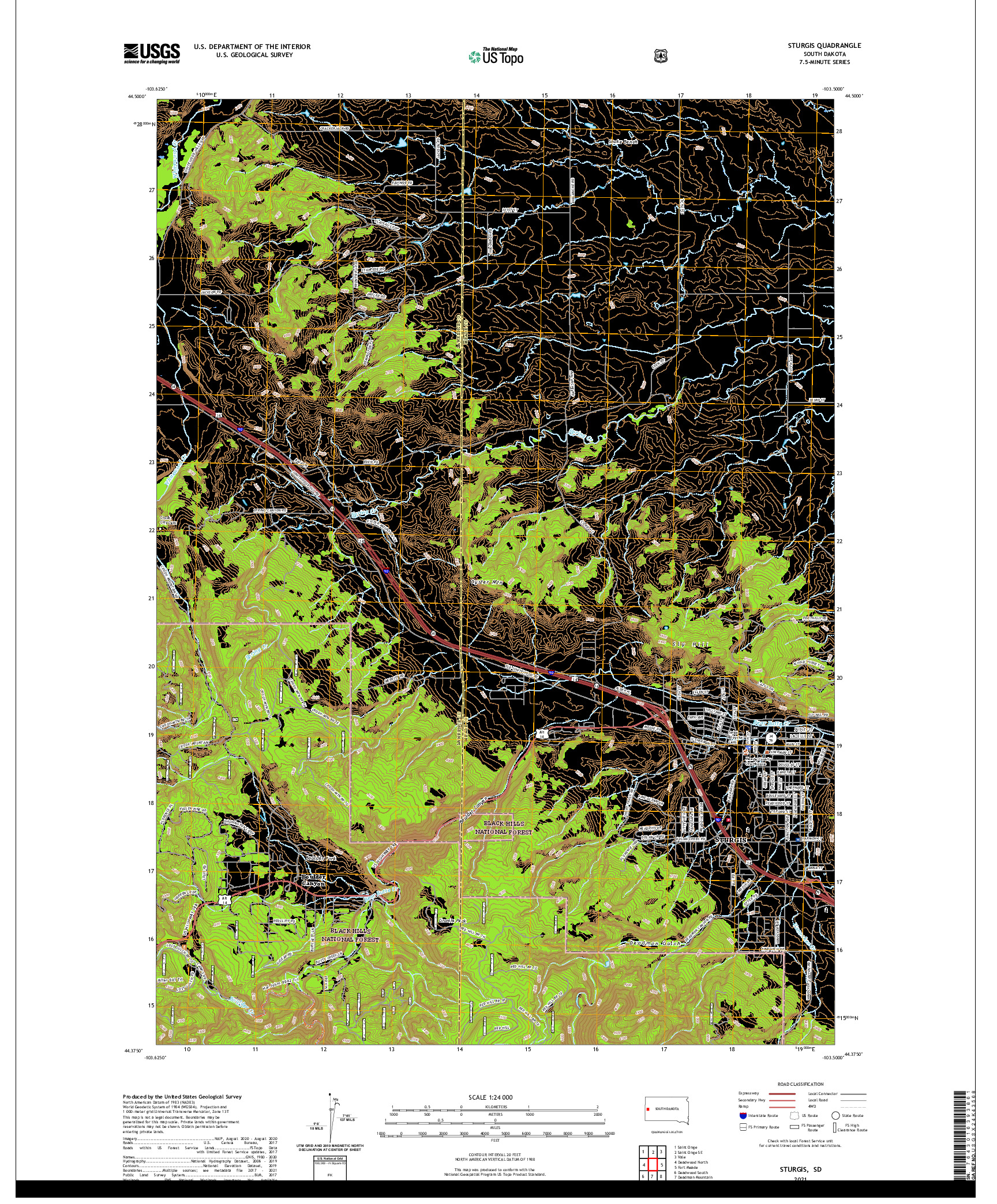USGS US TOPO 7.5-MINUTE MAP FOR STURGIS, SD 2021
