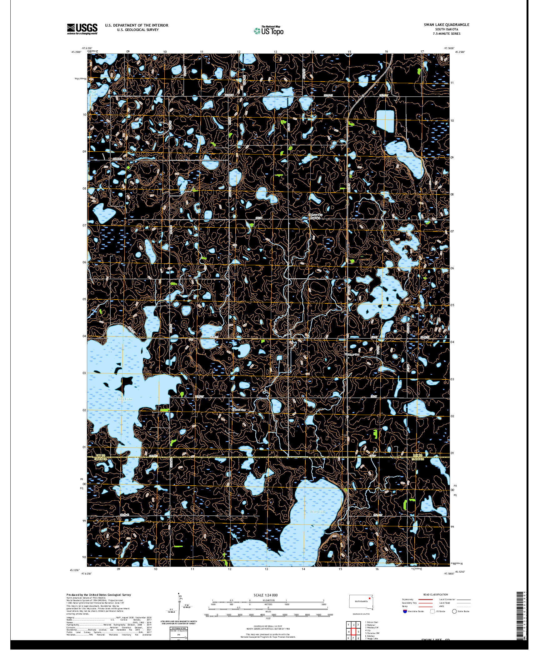 USGS US TOPO 7.5-MINUTE MAP FOR SWAN LAKE, SD 2021