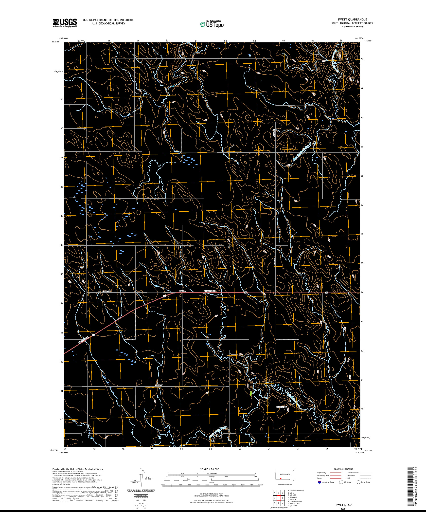 USGS US TOPO 7.5-MINUTE MAP FOR SWETT, SD 2021