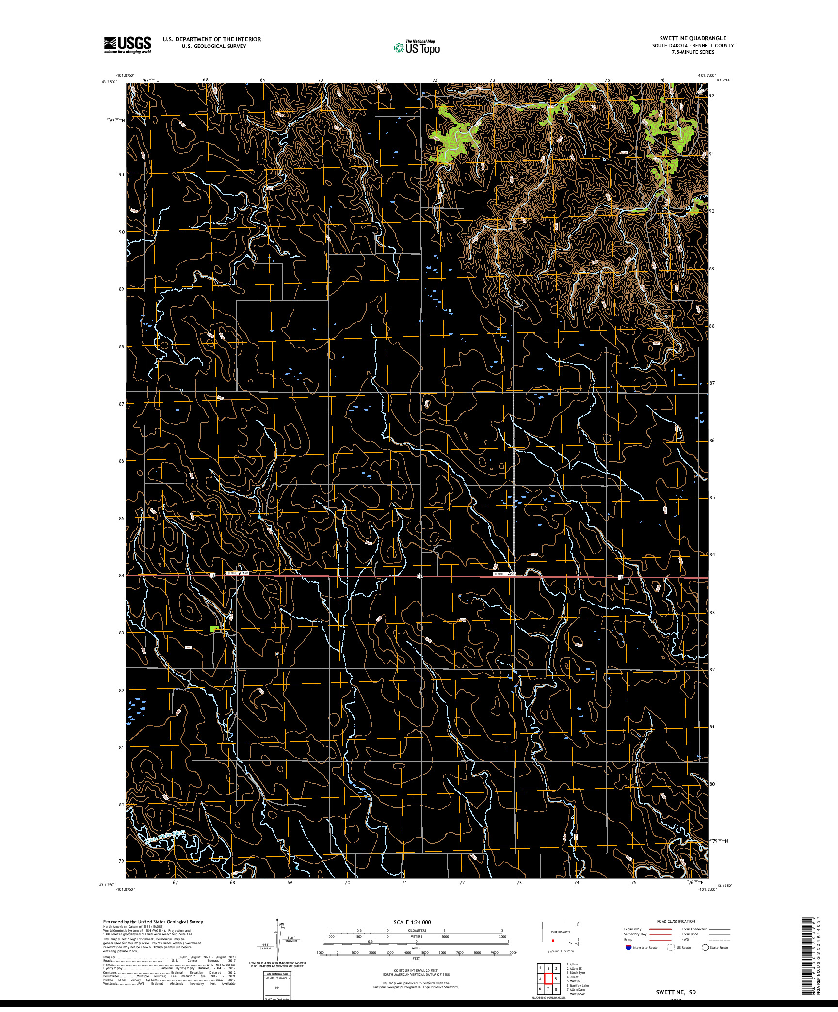 USGS US TOPO 7.5-MINUTE MAP FOR SWETT NE, SD 2021