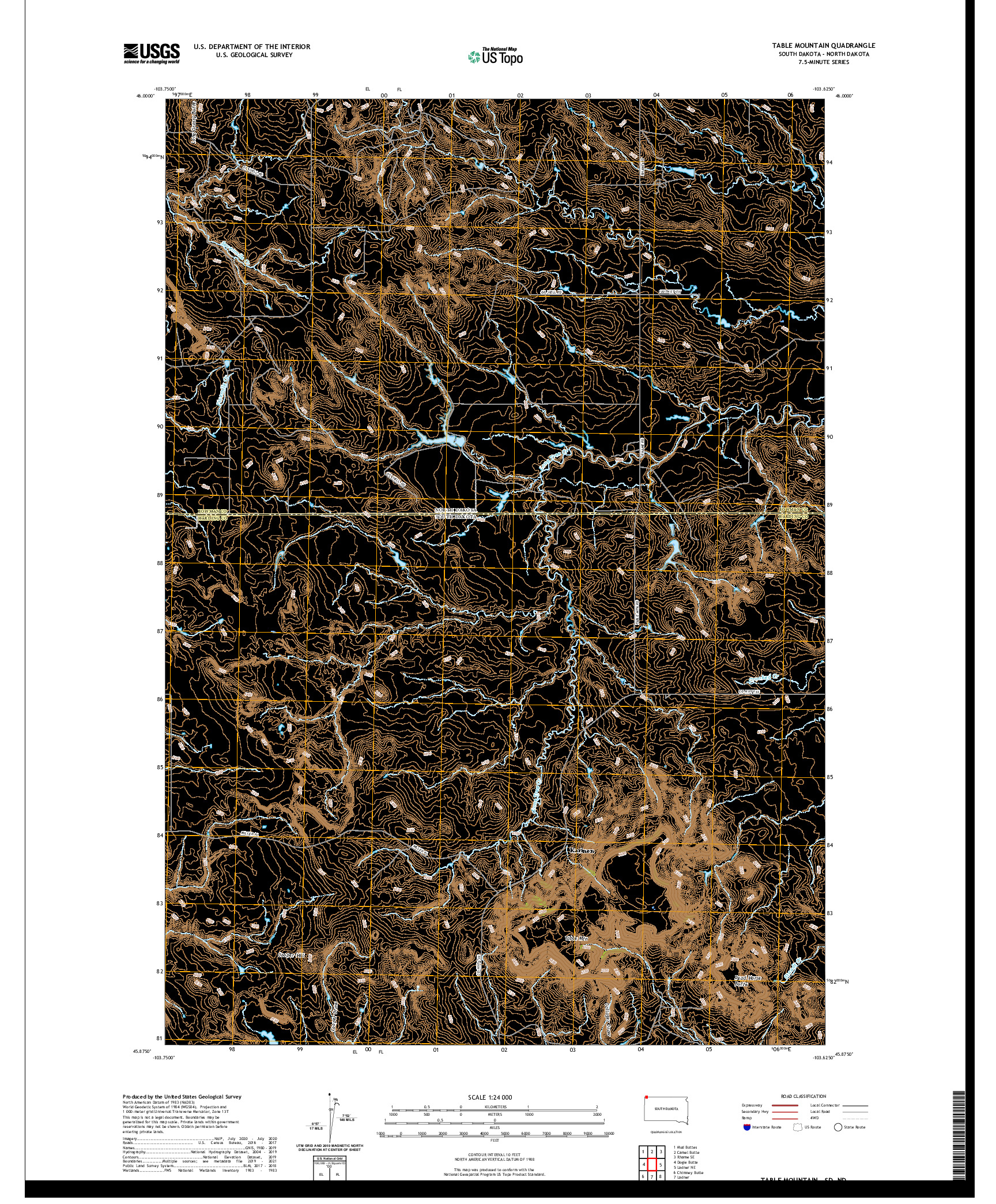 USGS US TOPO 7.5-MINUTE MAP FOR TABLE MOUNTAIN, SD,ND 2021
