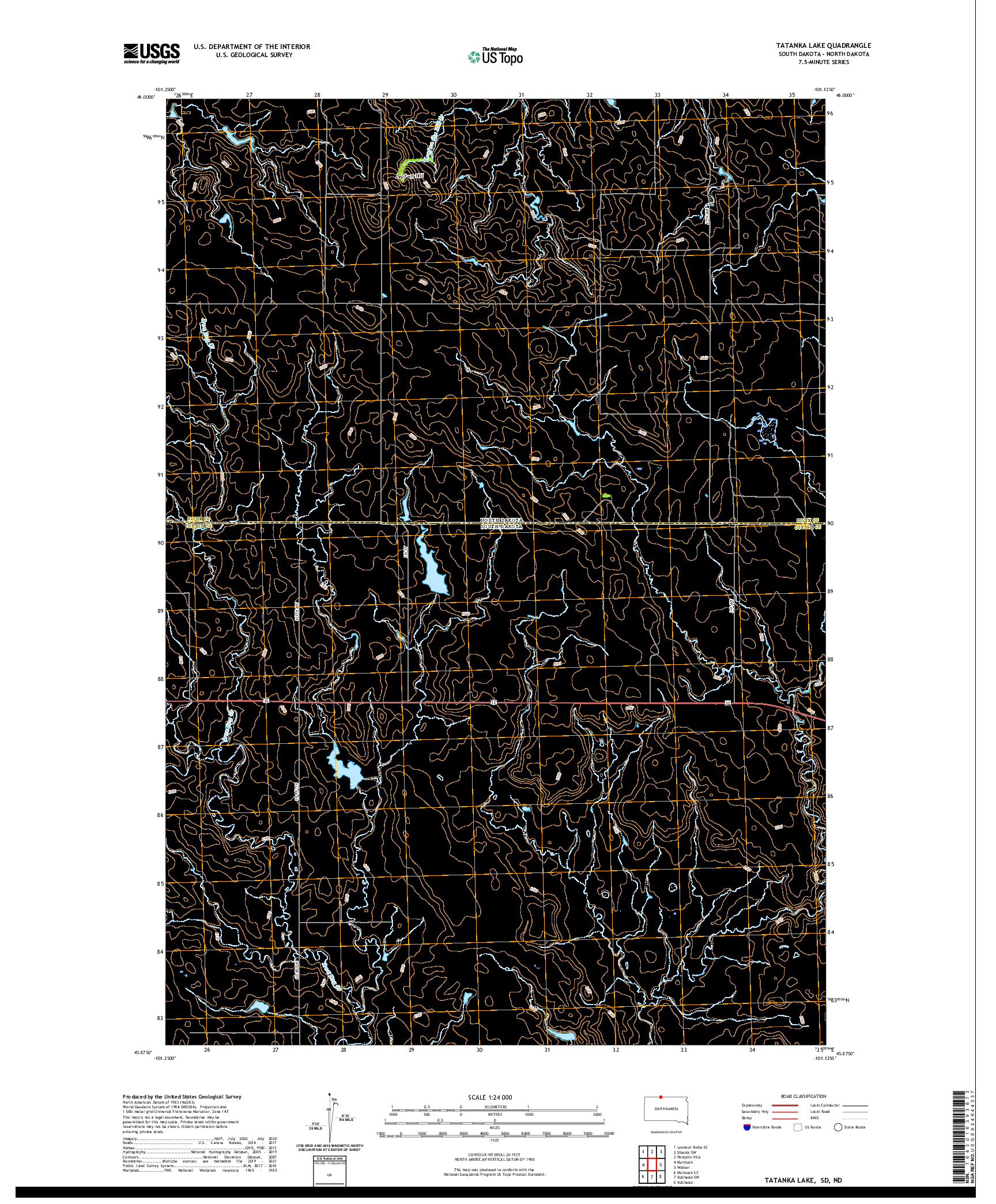 USGS US TOPO 7.5-MINUTE MAP FOR TATANKA LAKE, SD,ND 2021