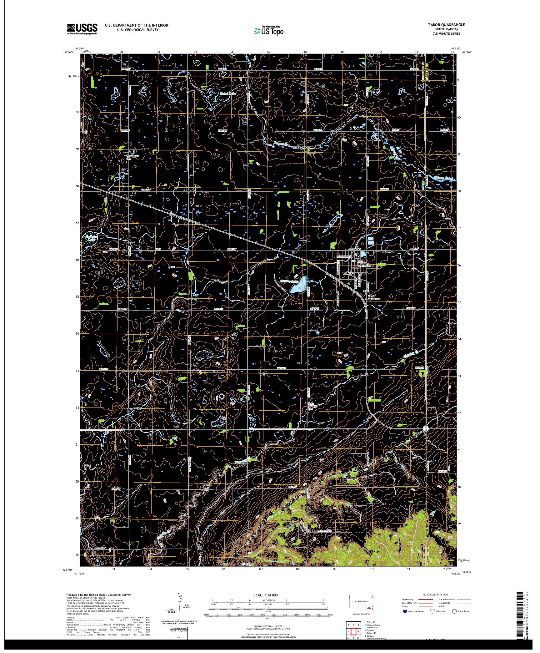 USGS US TOPO 7.5-MINUTE MAP FOR TABOR, SD 2021