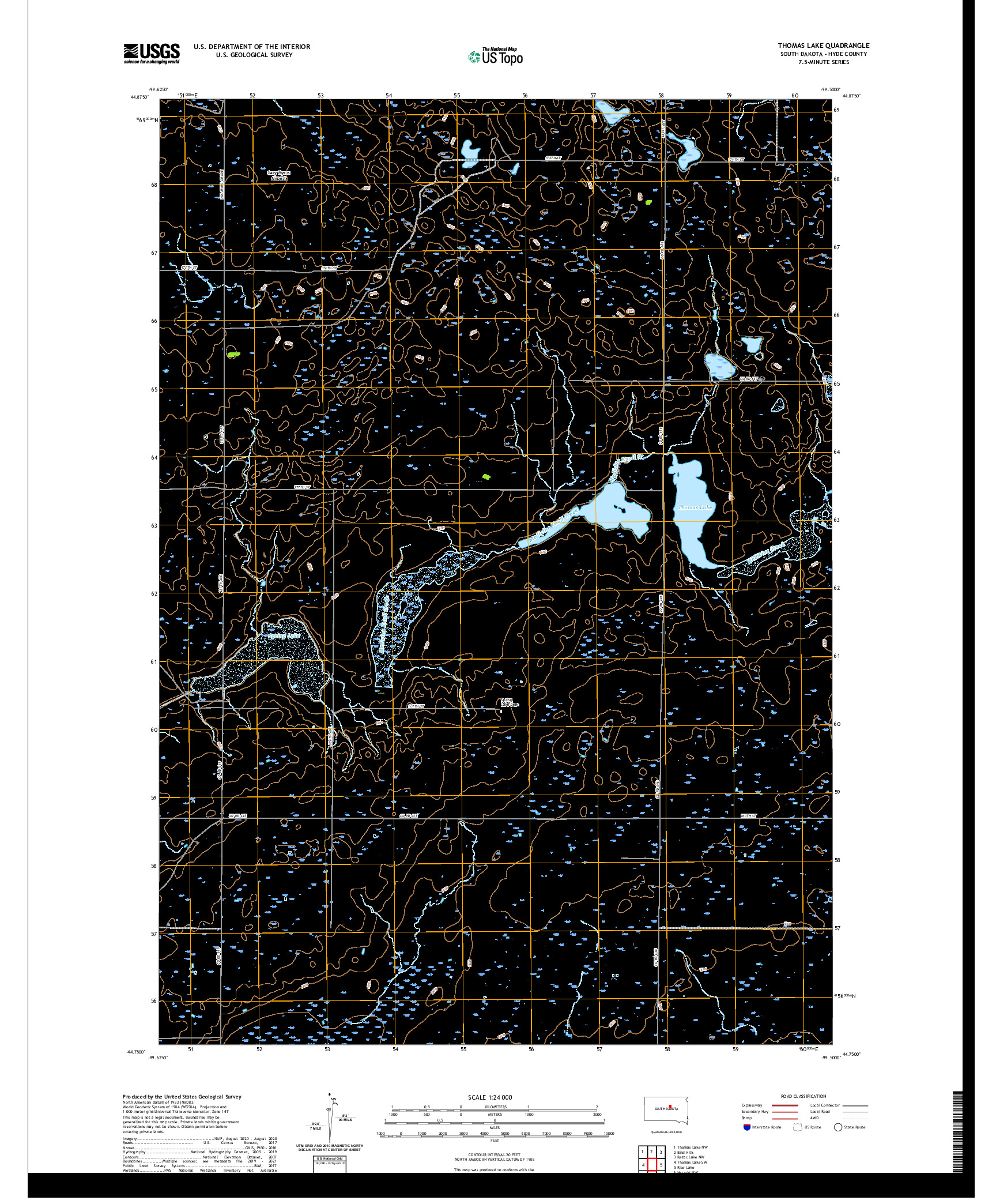 USGS US TOPO 7.5-MINUTE MAP FOR THOMAS LAKE, SD 2021