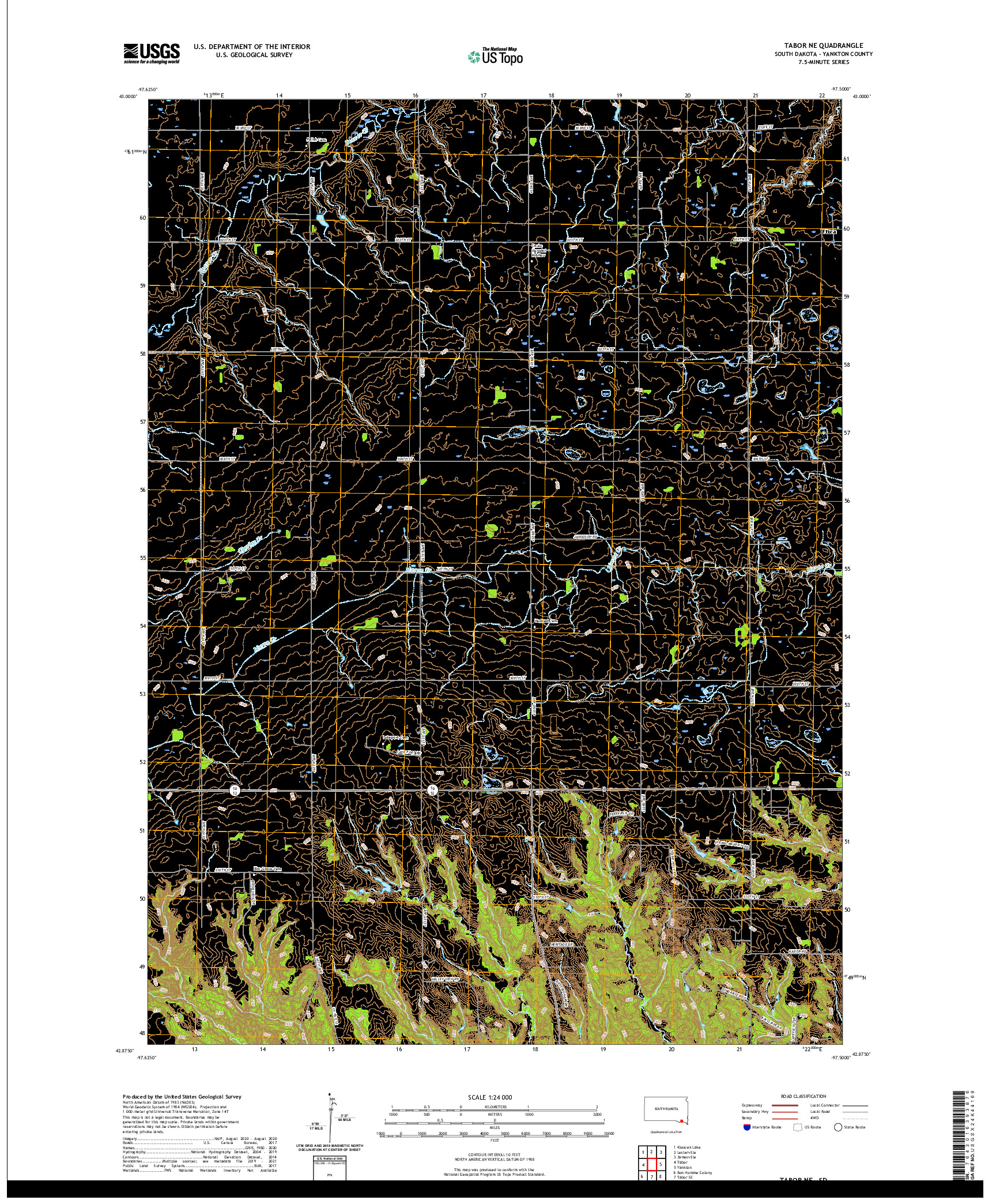 USGS US TOPO 7.5-MINUTE MAP FOR TABOR NE, SD 2021