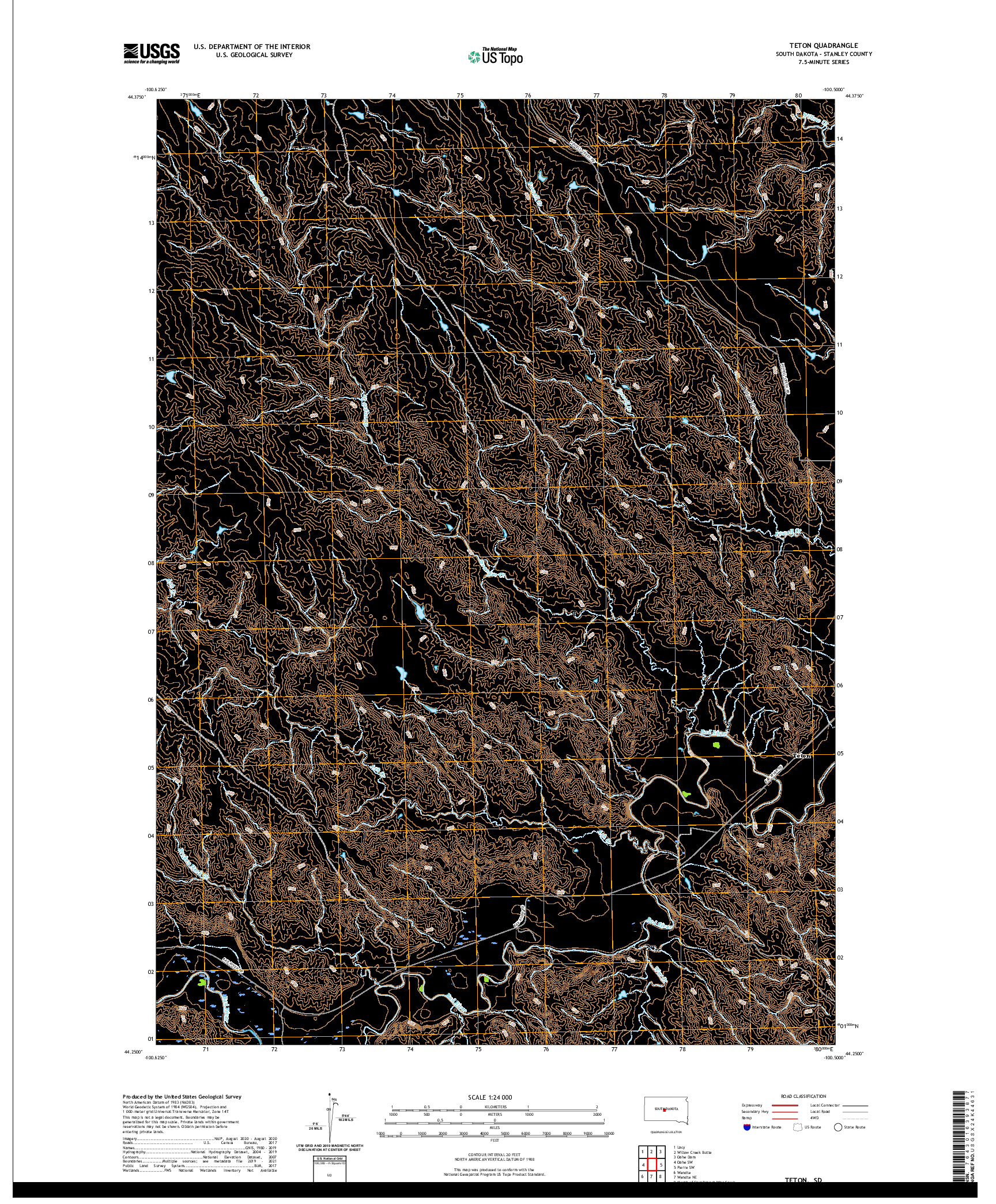 USGS US TOPO 7.5-MINUTE MAP FOR TETON, SD 2021