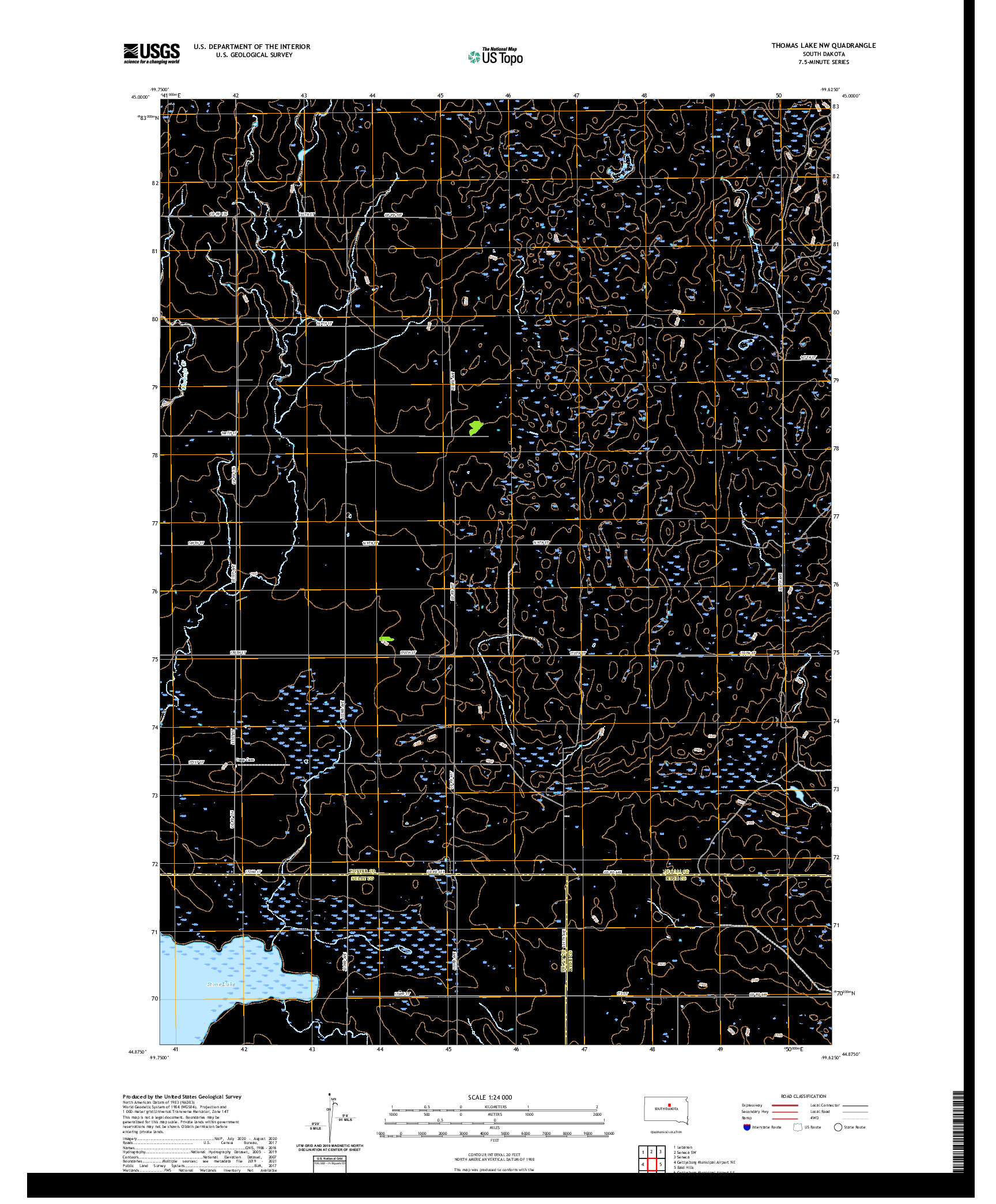 USGS US TOPO 7.5-MINUTE MAP FOR THOMAS LAKE NW, SD 2021