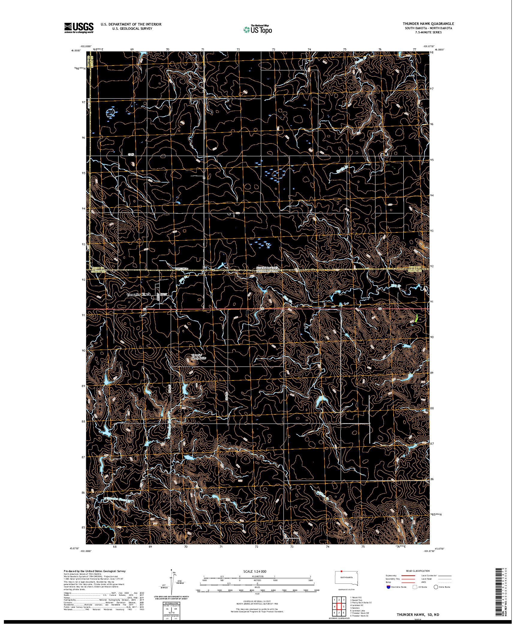 USGS US TOPO 7.5-MINUTE MAP FOR THUNDER HAWK, SD,ND 2021