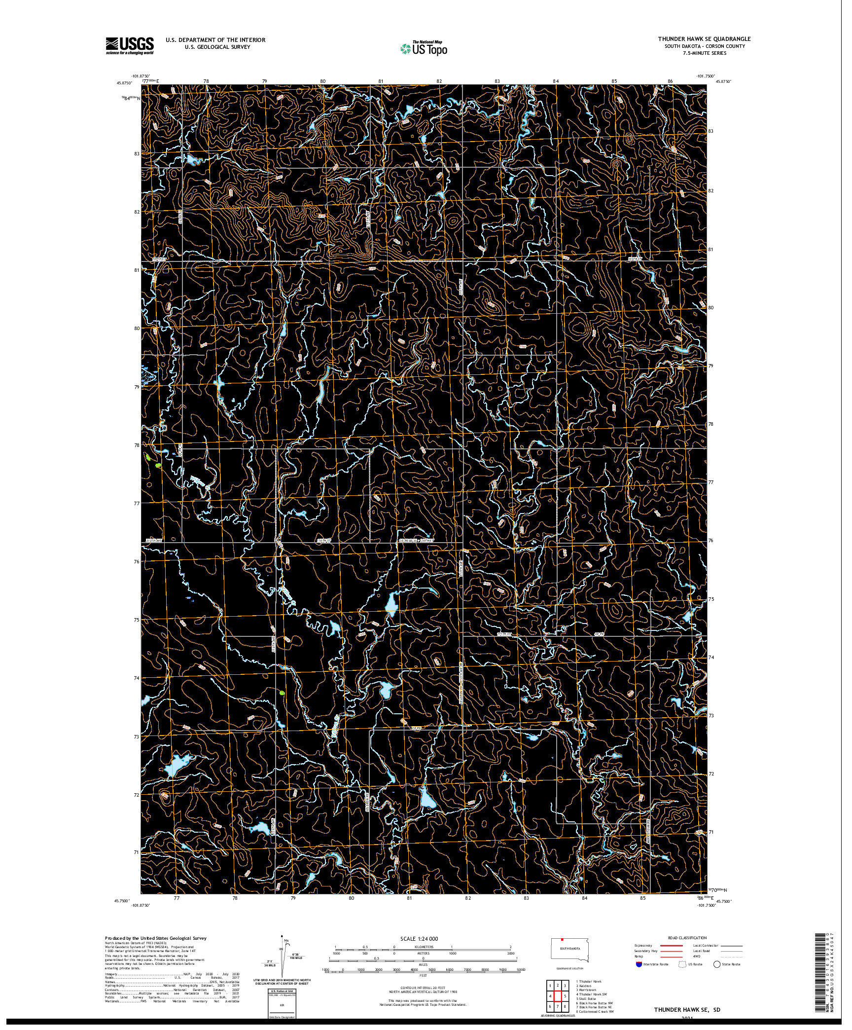 USGS US TOPO 7.5-MINUTE MAP FOR THUNDER HAWK SE, SD 2021