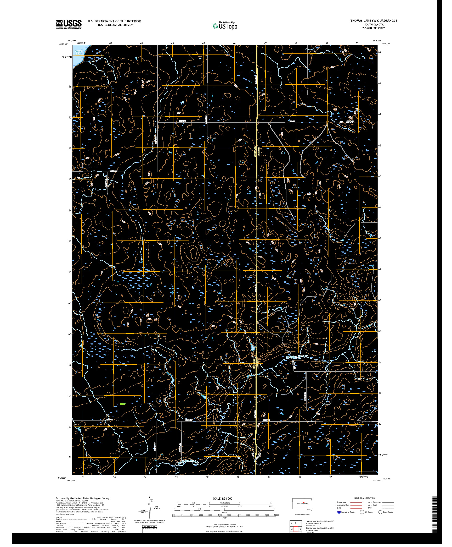 USGS US TOPO 7.5-MINUTE MAP FOR THOMAS LAKE SW, SD 2021