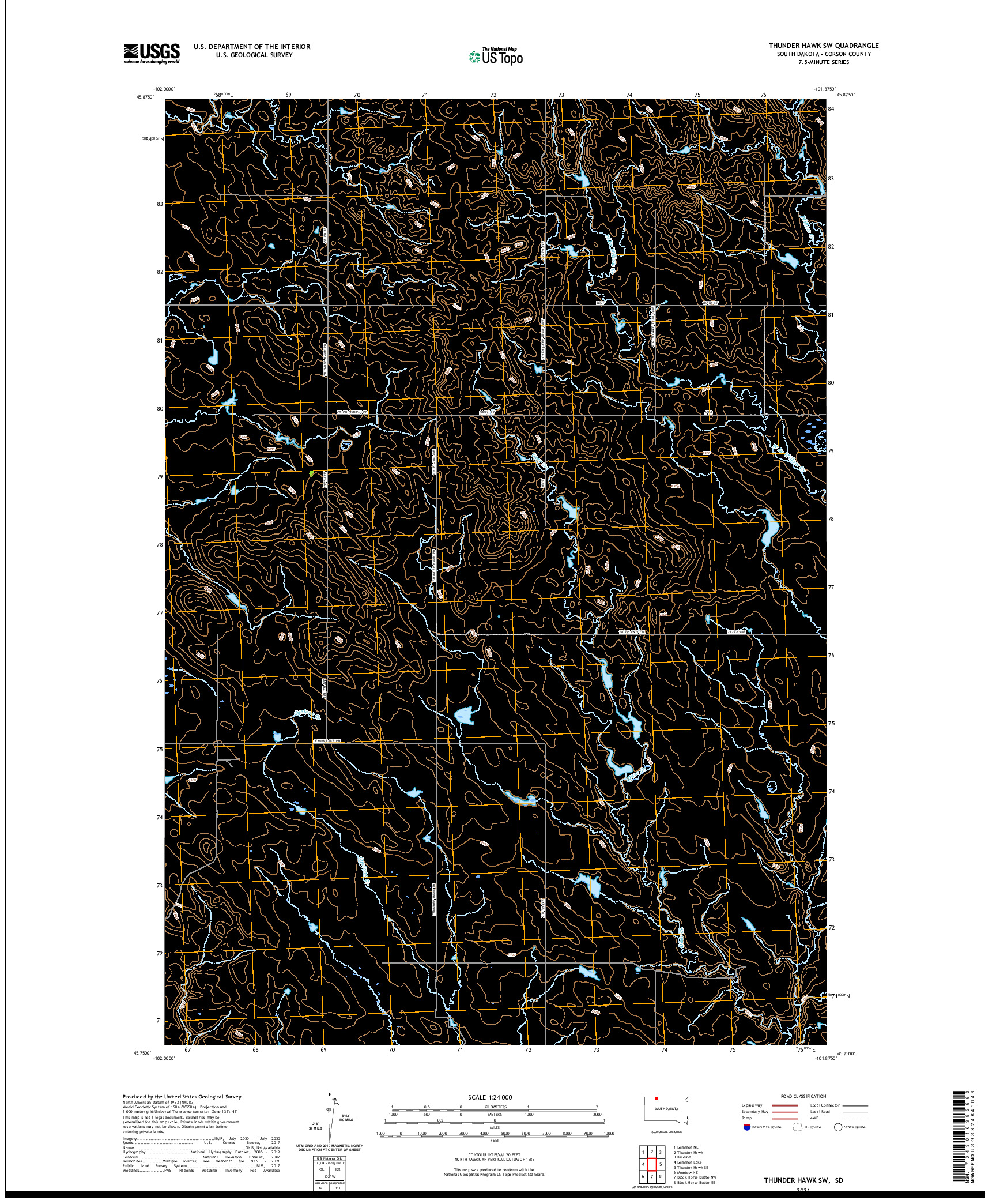 USGS US TOPO 7.5-MINUTE MAP FOR THUNDER HAWK SW, SD 2021