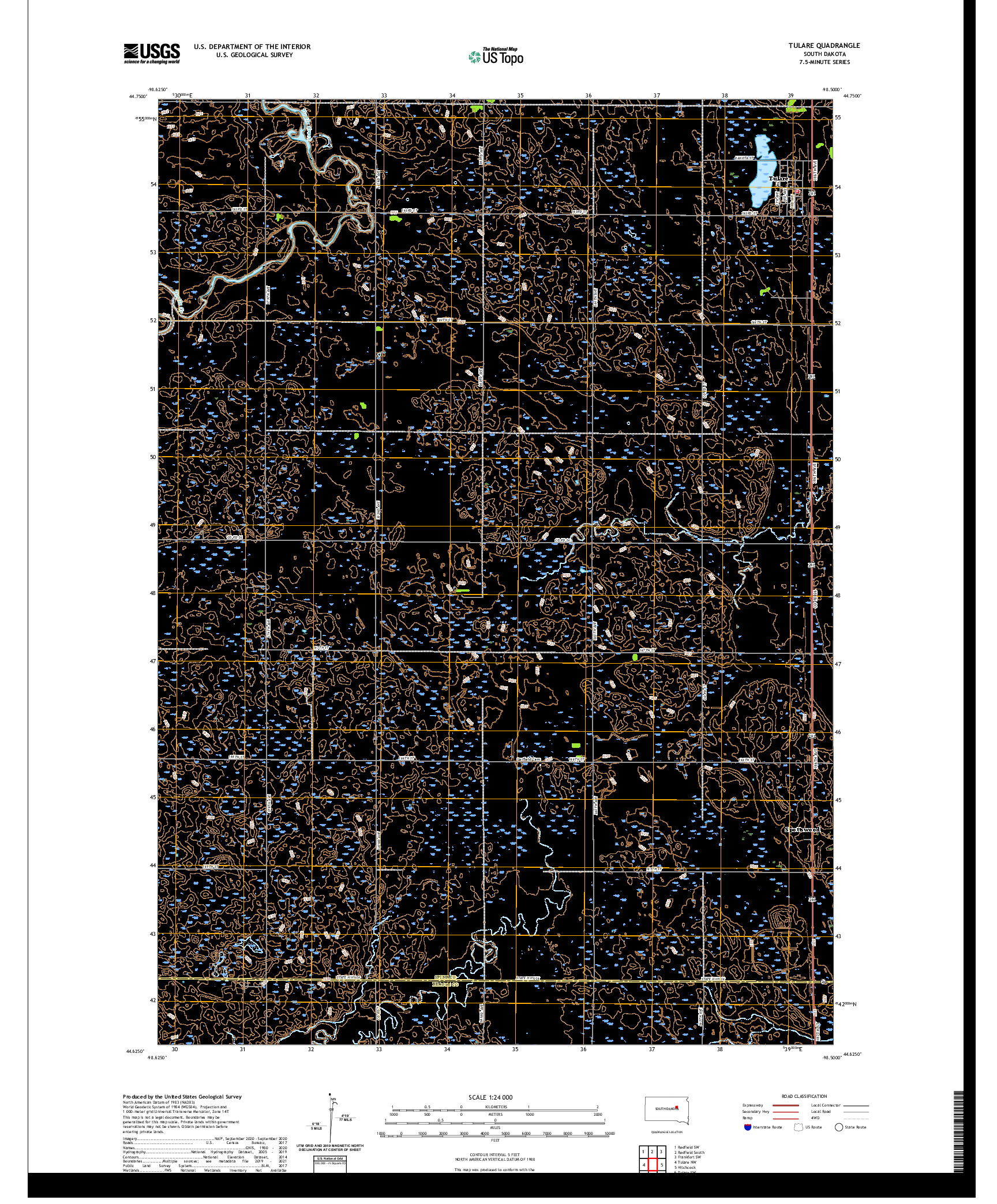 USGS US TOPO 7.5-MINUTE MAP FOR TULARE, SD 2021