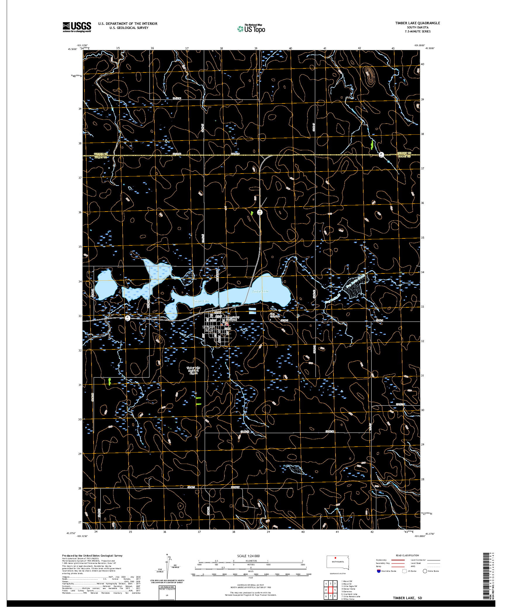 USGS US TOPO 7.5-MINUTE MAP FOR TIMBER LAKE, SD 2021