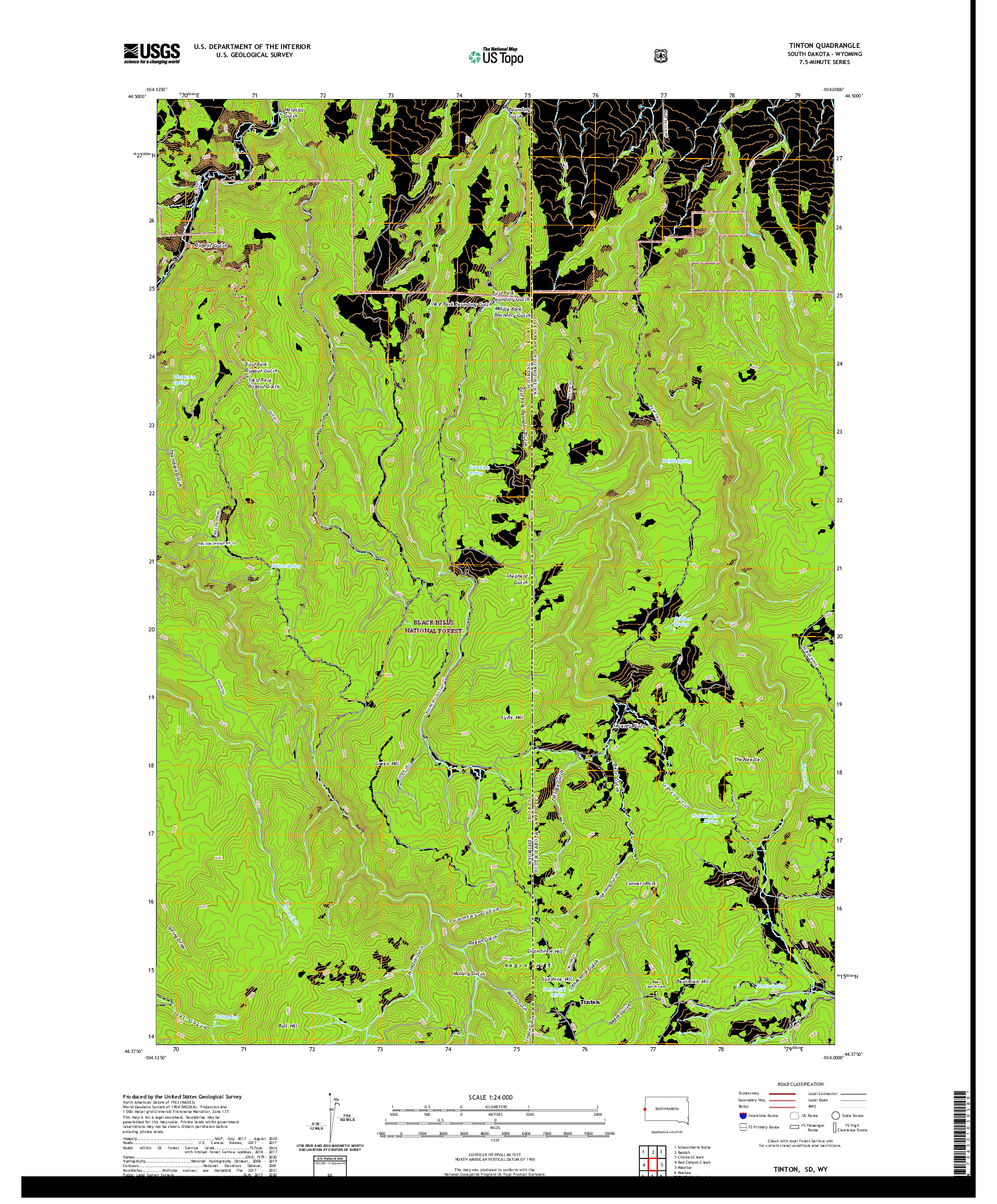 USGS US TOPO 7.5-MINUTE MAP FOR TINTON, SD,WY 2021