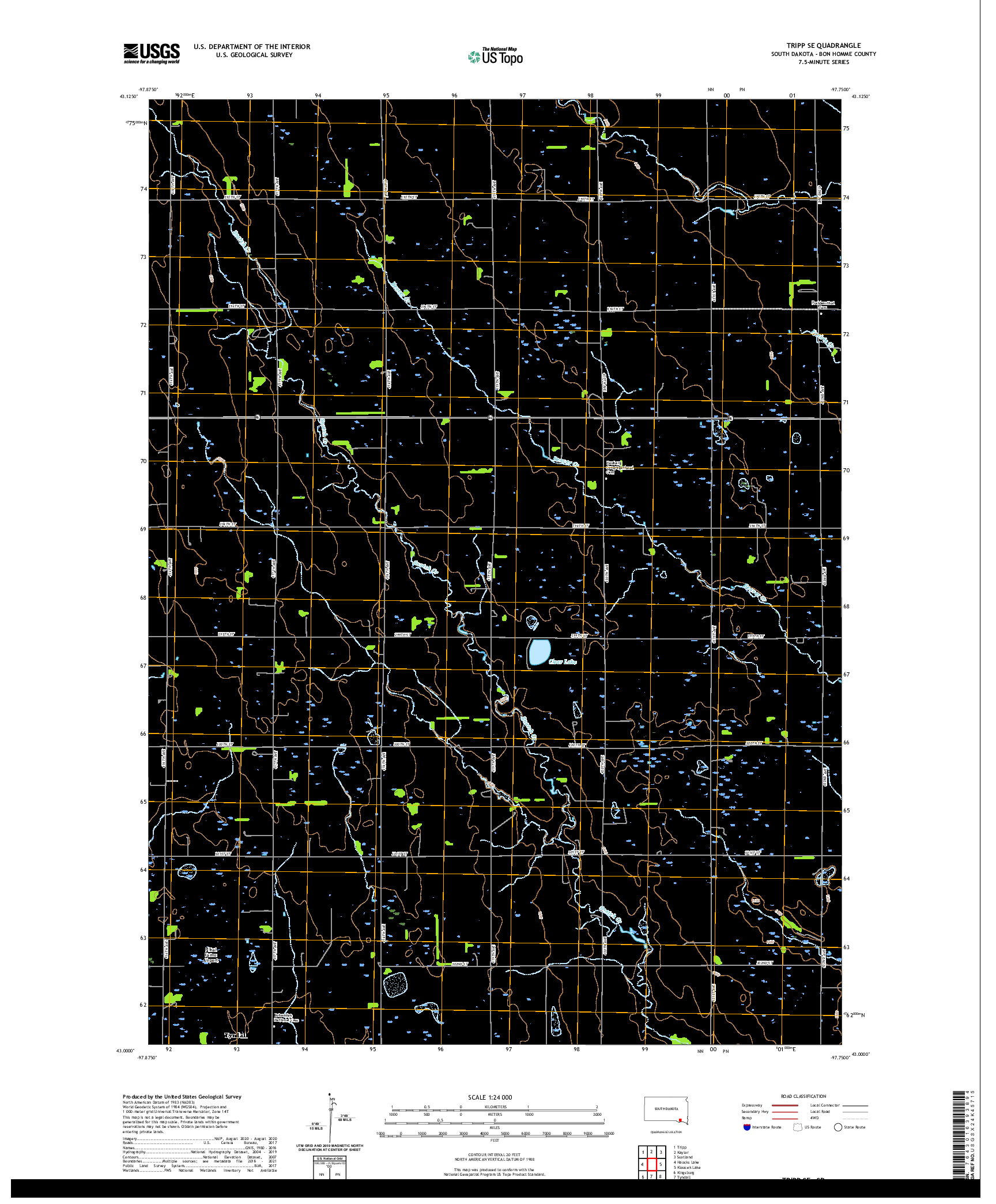 USGS US TOPO 7.5-MINUTE MAP FOR TRIPP SE, SD 2021