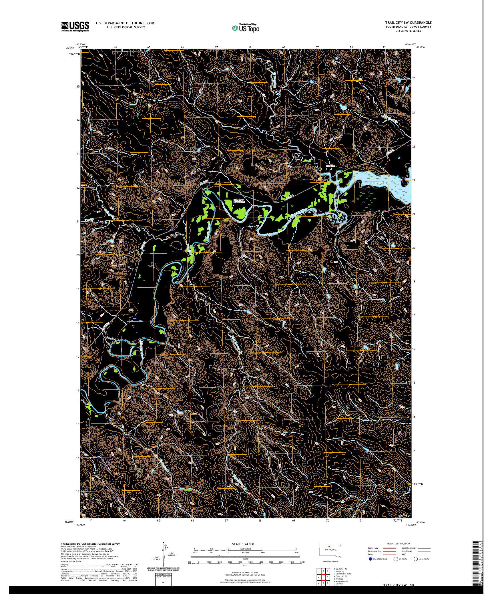 USGS US TOPO 7.5-MINUTE MAP FOR TRAIL CITY SW, SD 2021