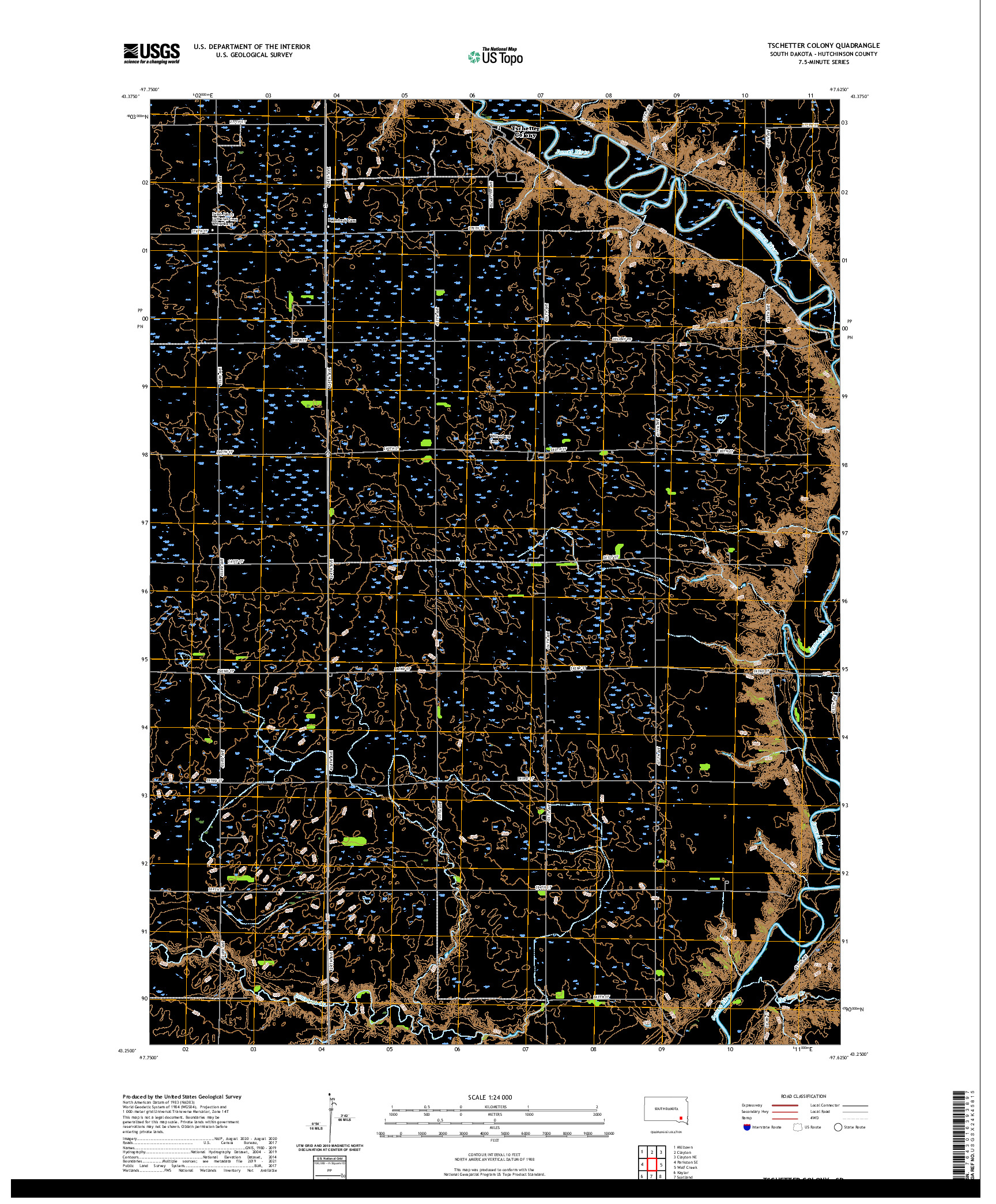 USGS US TOPO 7.5-MINUTE MAP FOR TSCHETTER COLONY, SD 2021