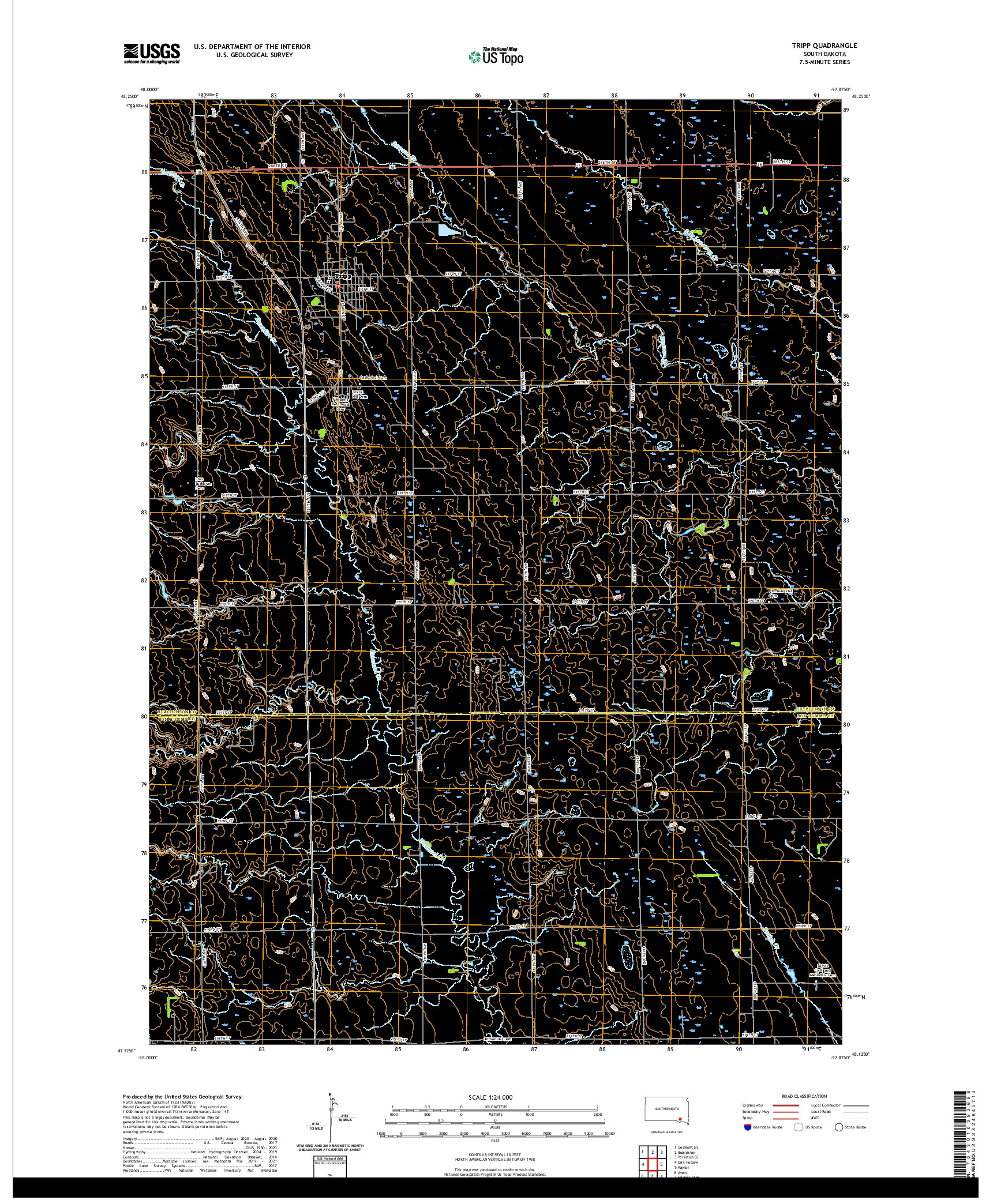 USGS US TOPO 7.5-MINUTE MAP FOR TRIPP, SD 2021