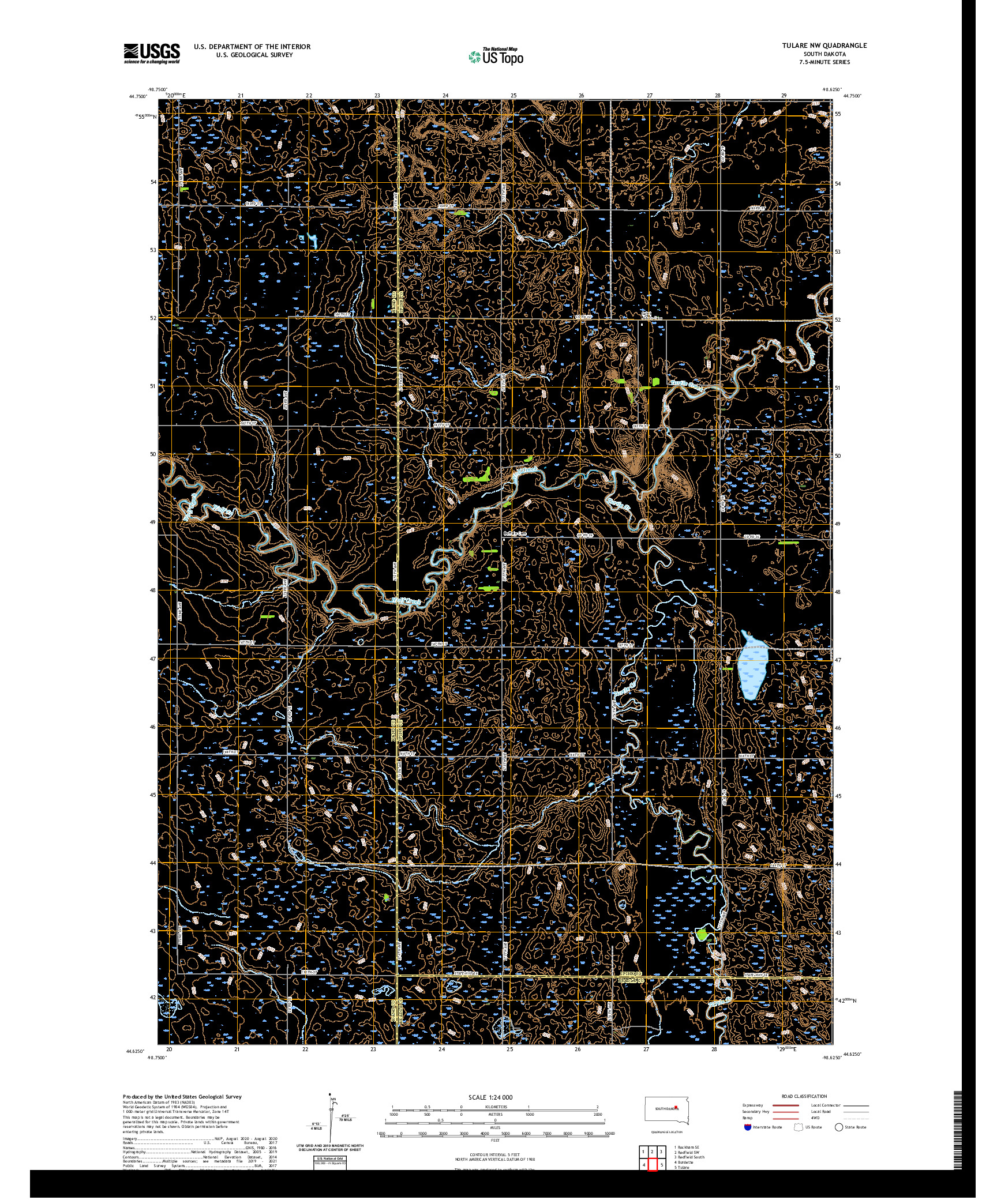 USGS US TOPO 7.5-MINUTE MAP FOR TULARE NW, SD 2021