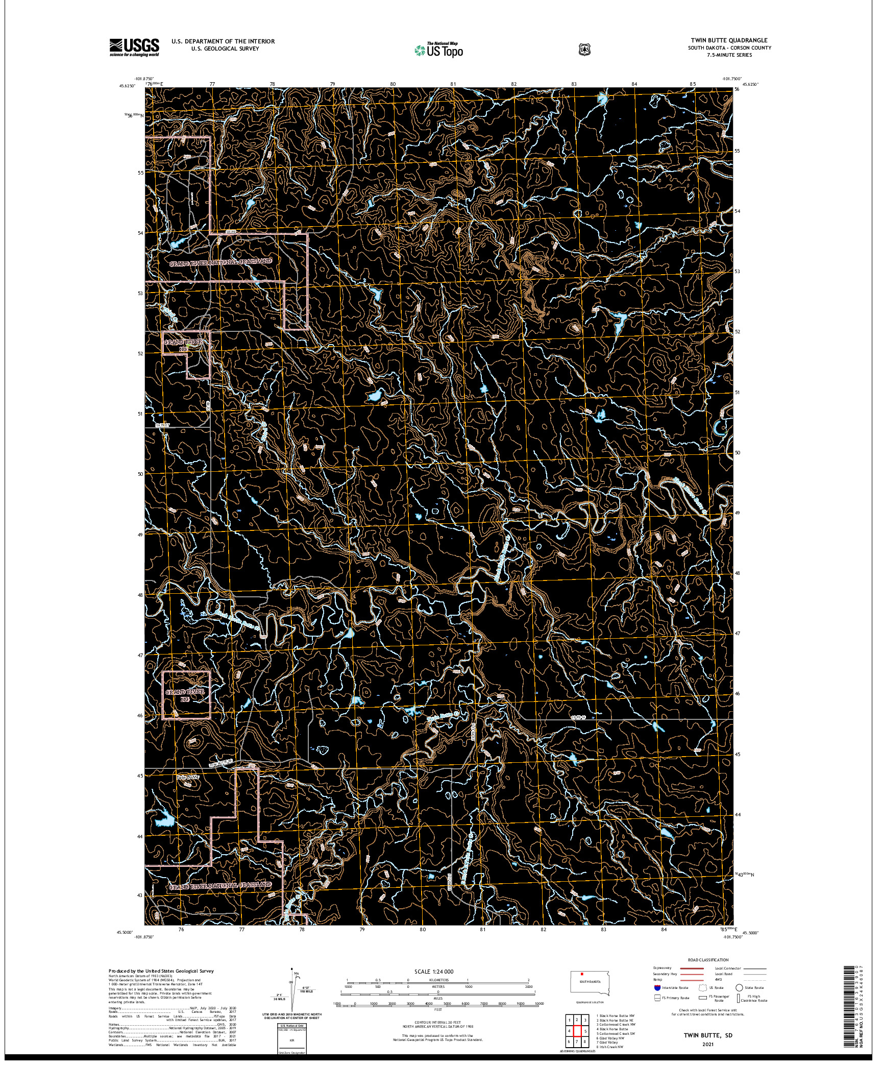 USGS US TOPO 7.5-MINUTE MAP FOR TWIN BUTTE, SD 2021