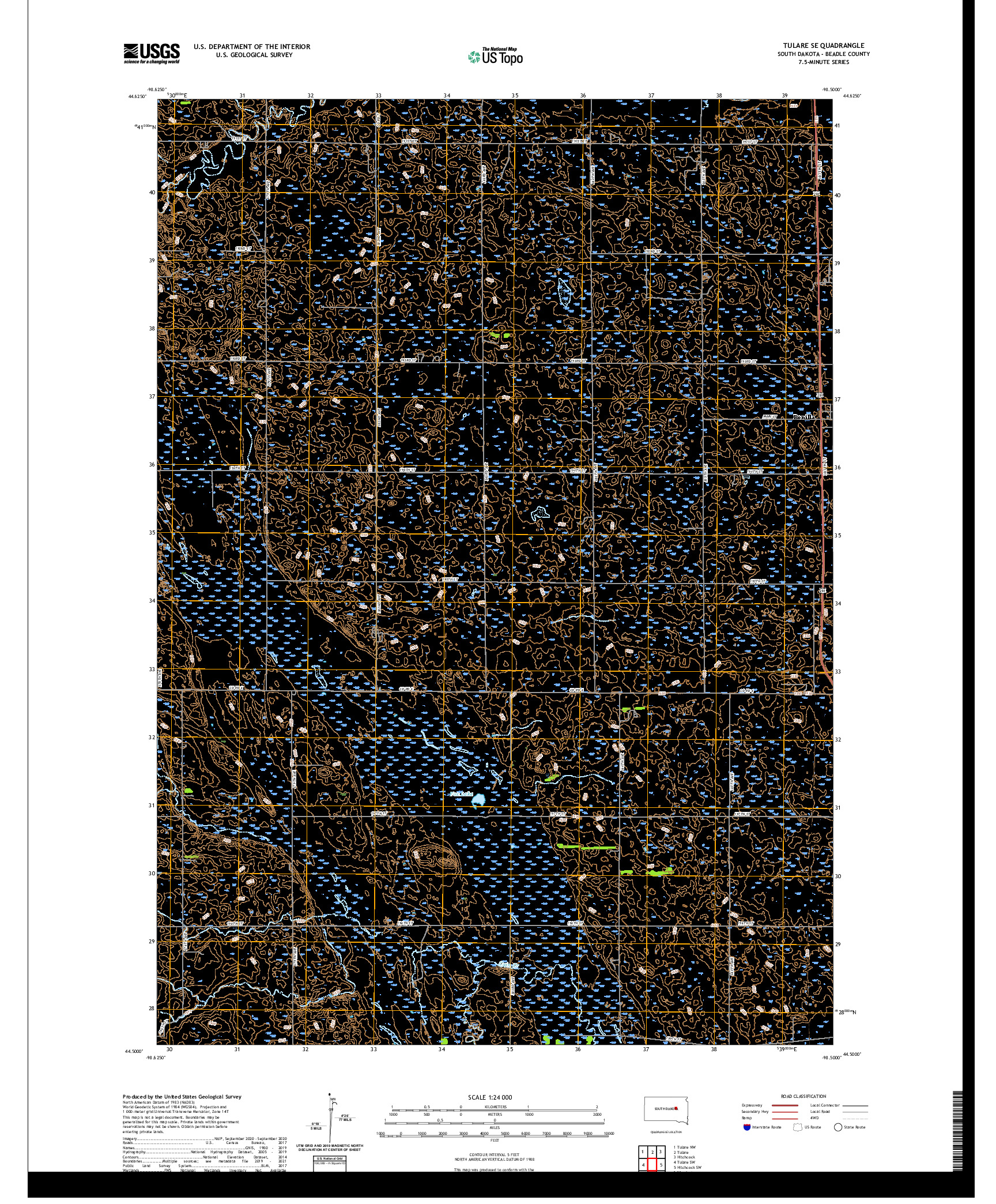 USGS US TOPO 7.5-MINUTE MAP FOR TULARE SE, SD 2021